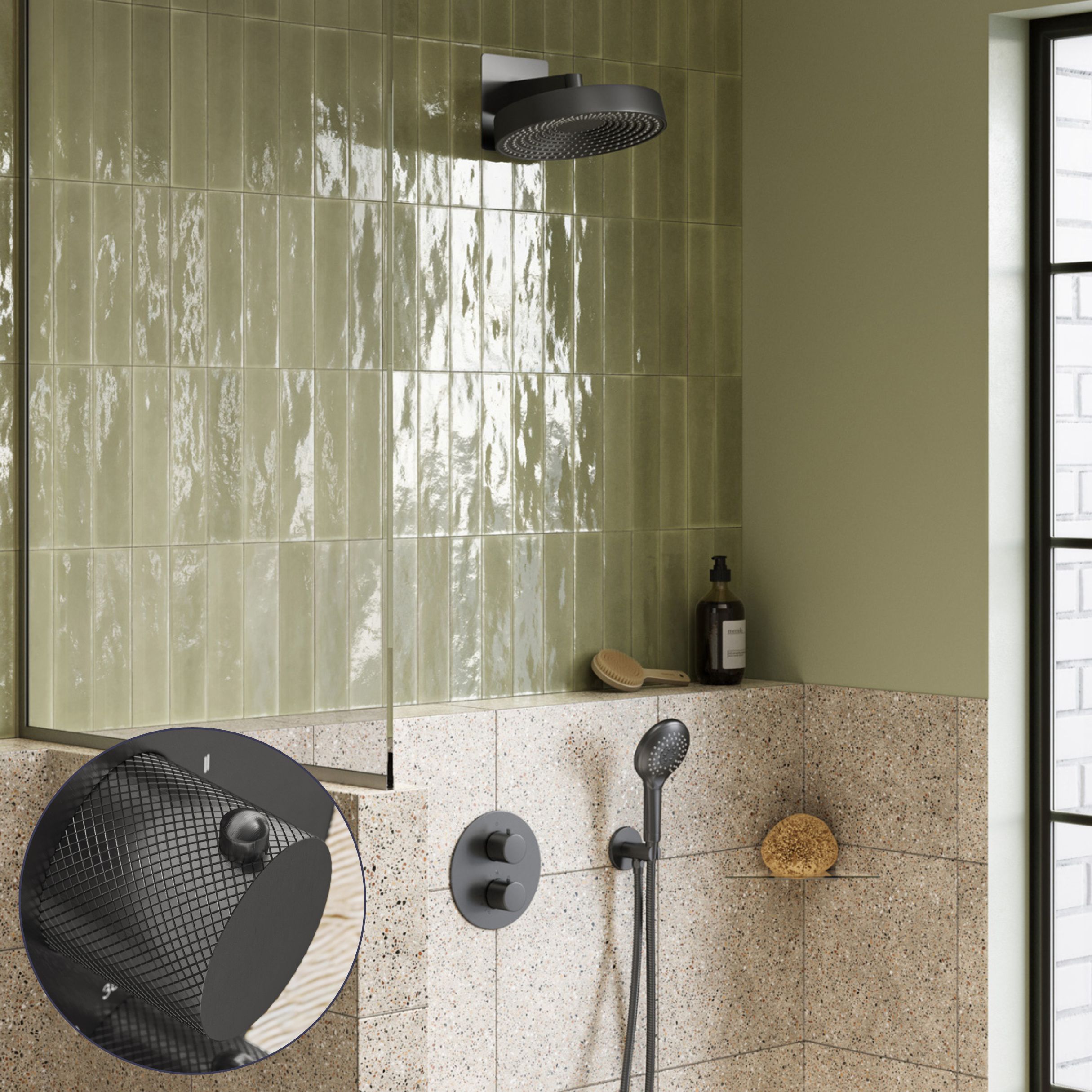 Saniclear Evolution Curved inbouw regendouche rond met 2 standen handdouche verouderd ijzer - gunmetal