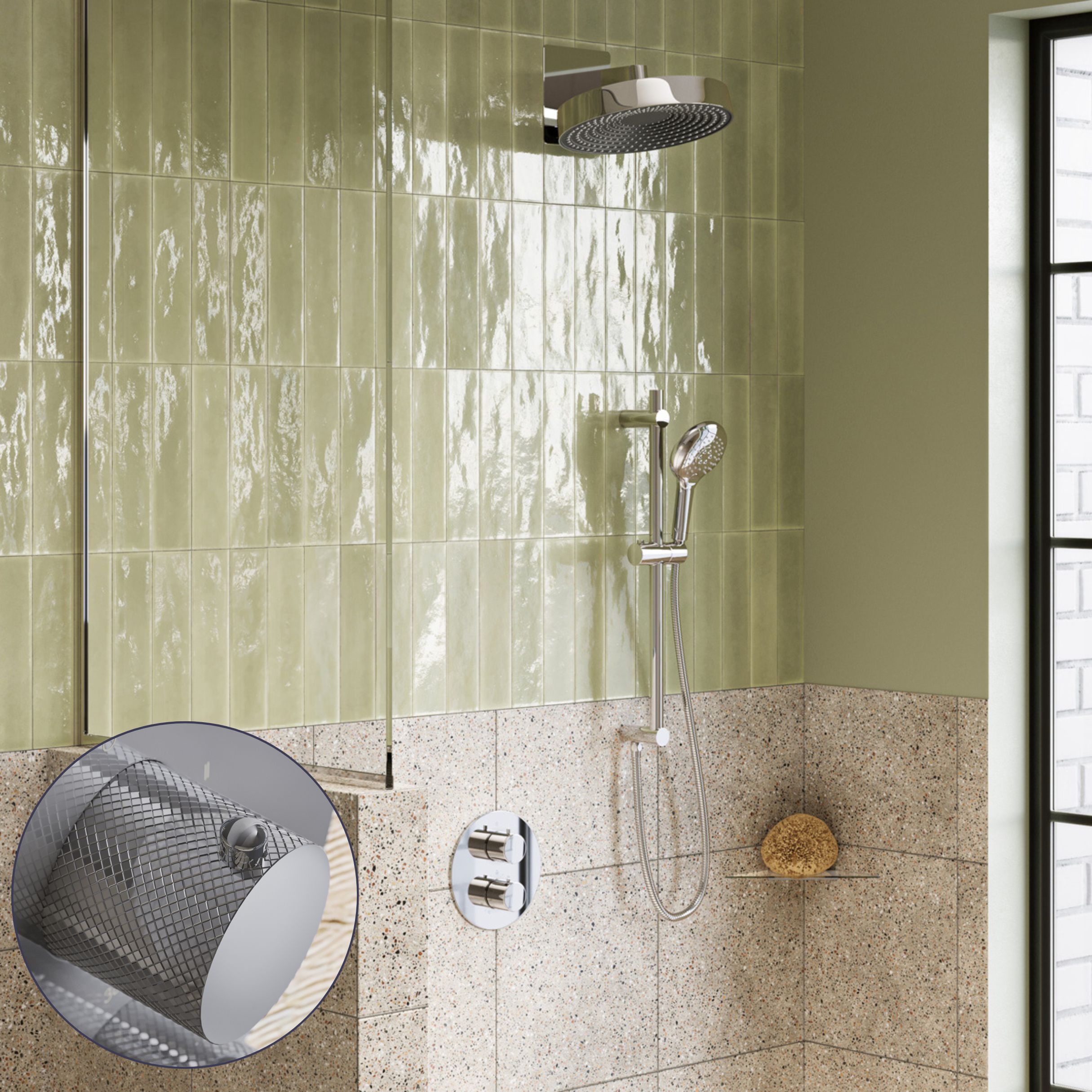 Saniclear Evolution Curved inbouw regendouche rond met glijstang en 2 standen handdouche chroom