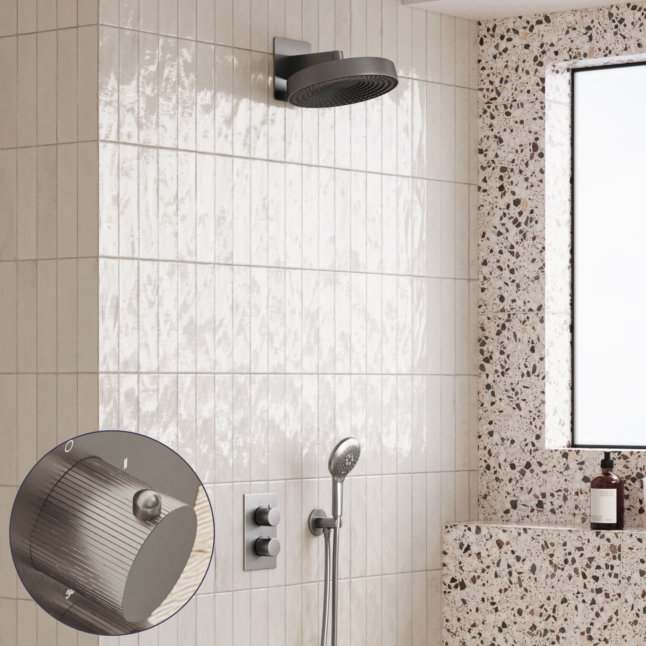 Saniclear Evolution Stripes inbouw regendouche met 2 standen handdouche RVS