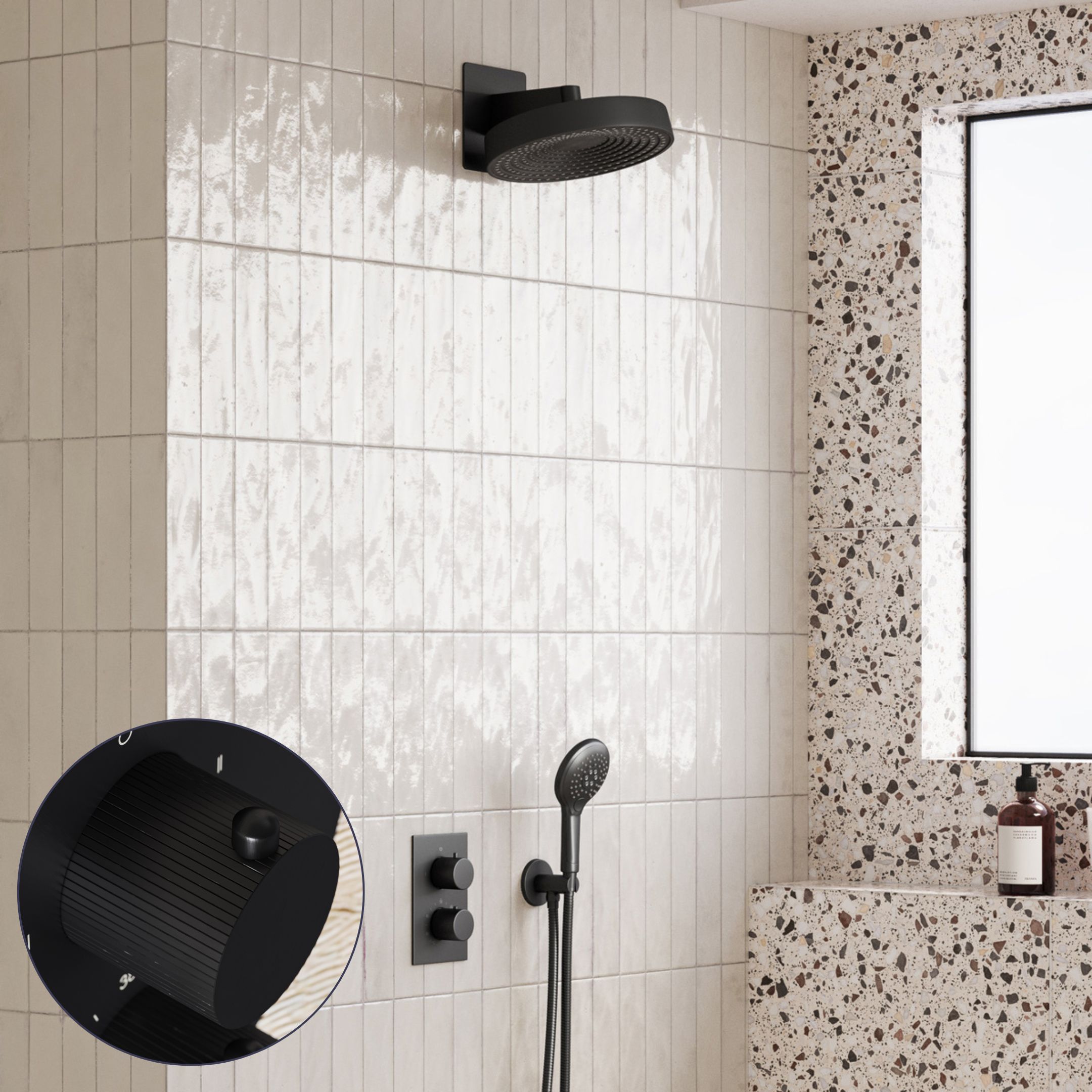 Saniclear Evolution Stripes inbouw regendouche met 2 standen handdouche zwart mat