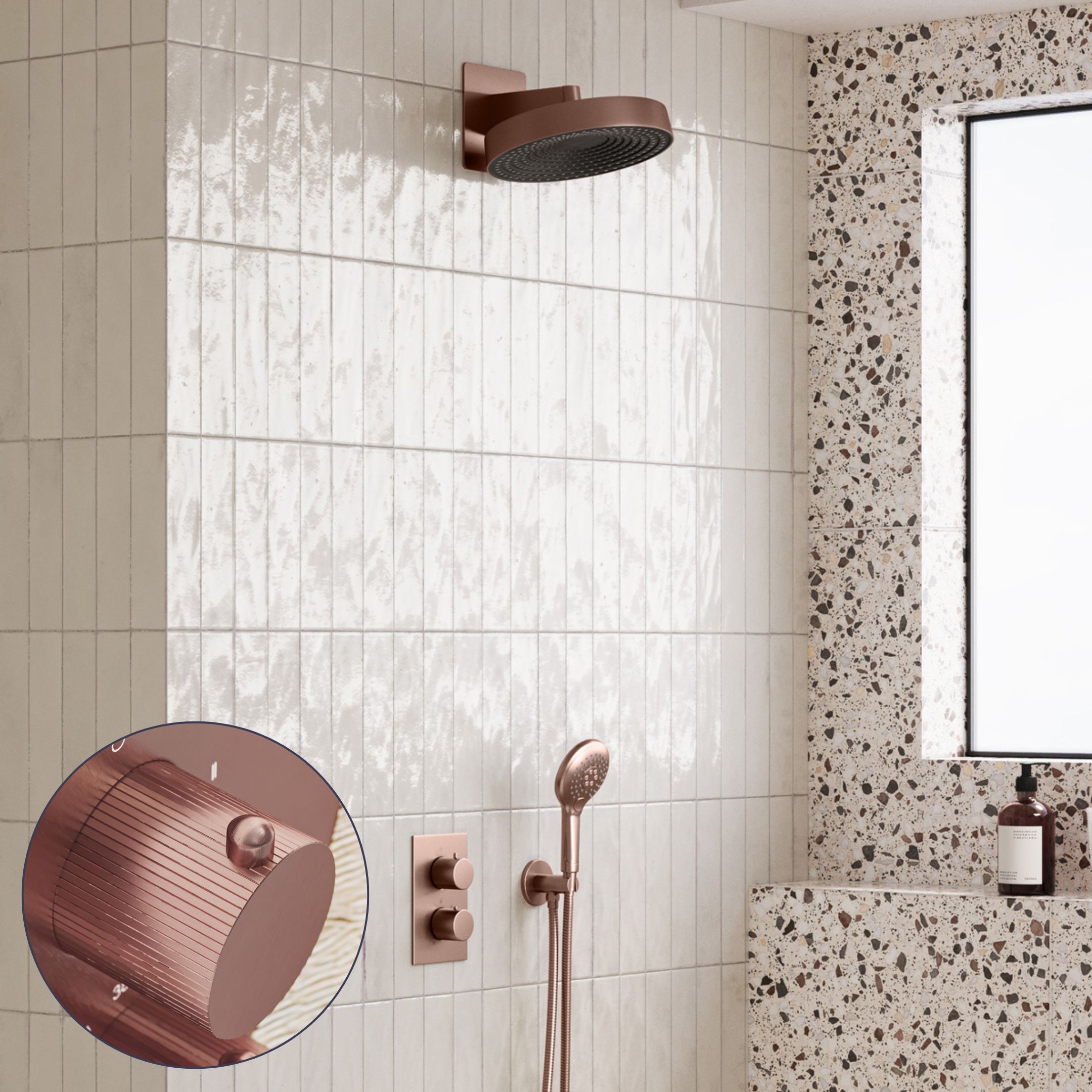 Saniclear Evolution Stripes inbouw regendouche met 2 standen handdouche geborsteld koper
