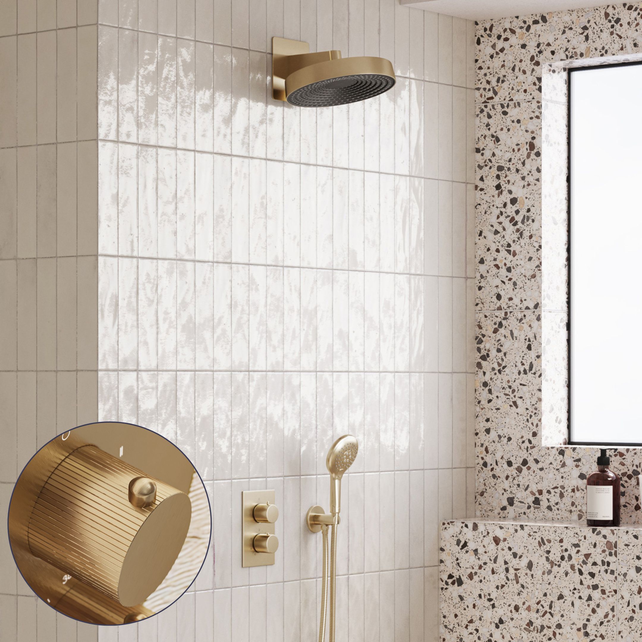 Saniclear Evolution Stripes inbouw regendouche met 2 standen handdouche geborsteld messing - mat goud