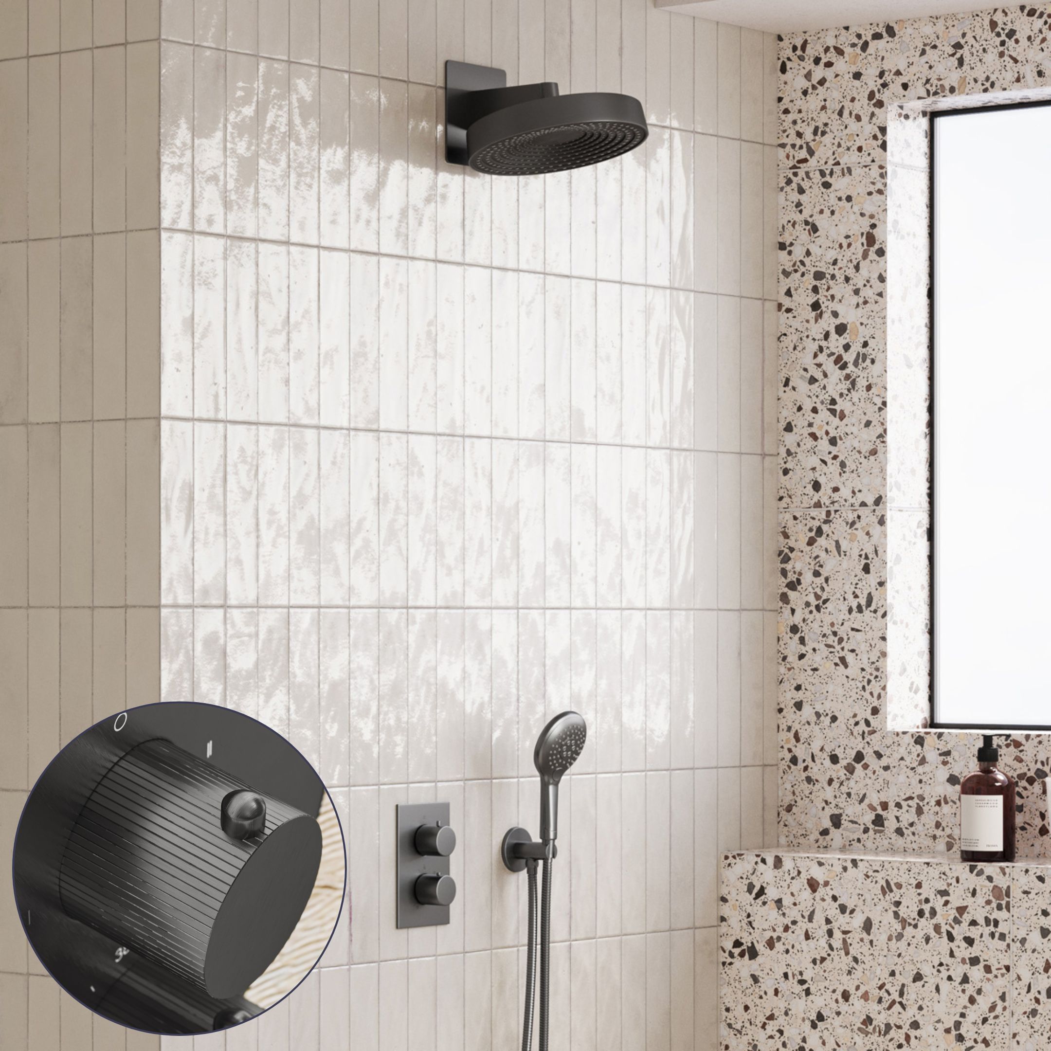 Saniclear Evolution Stripes inbouw regendouche met 2 standen handdouche verouderd ijzer - gunmetal