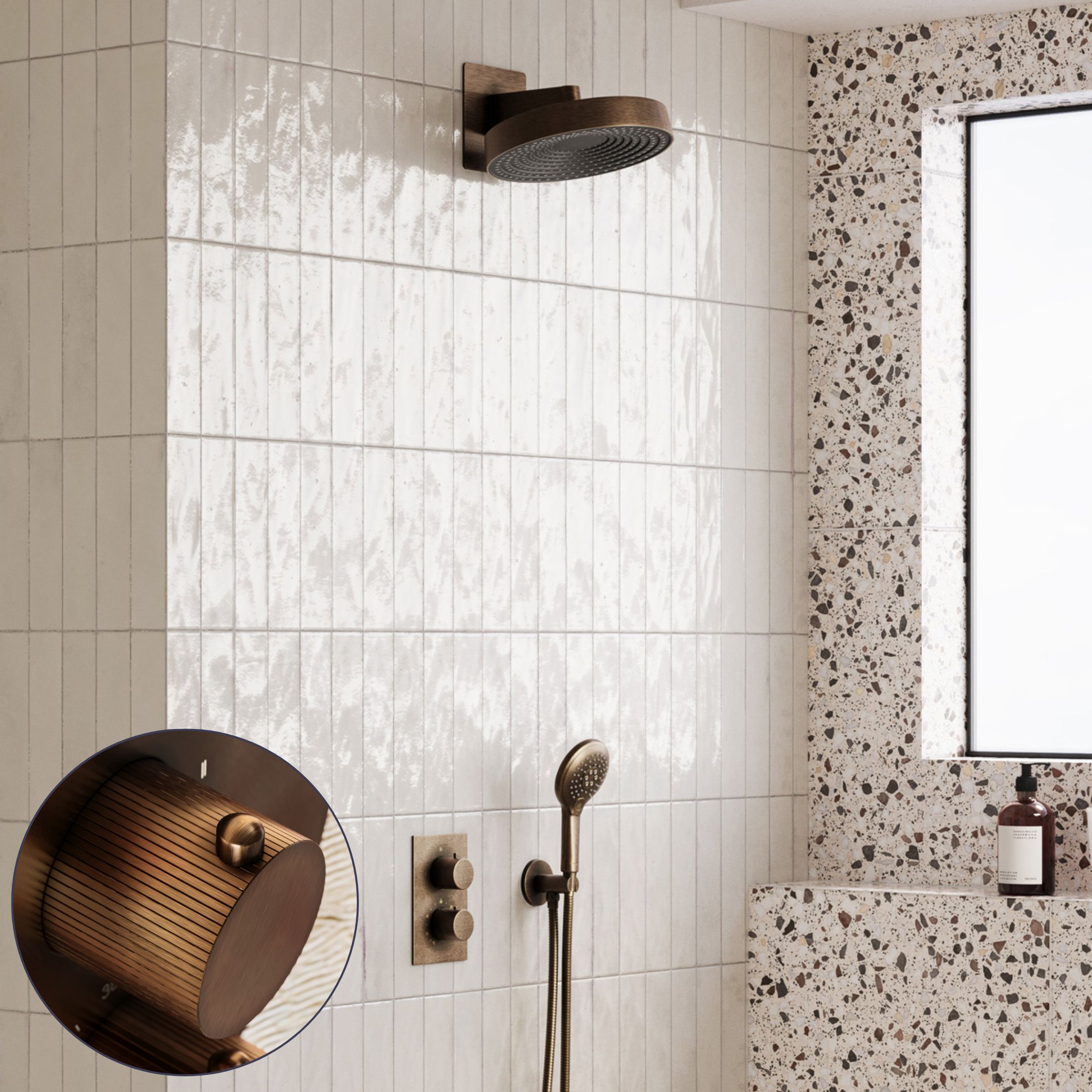 Saniclear Evolution Stripes inbouw regendouche met 2 standen handdouche verouderd messing