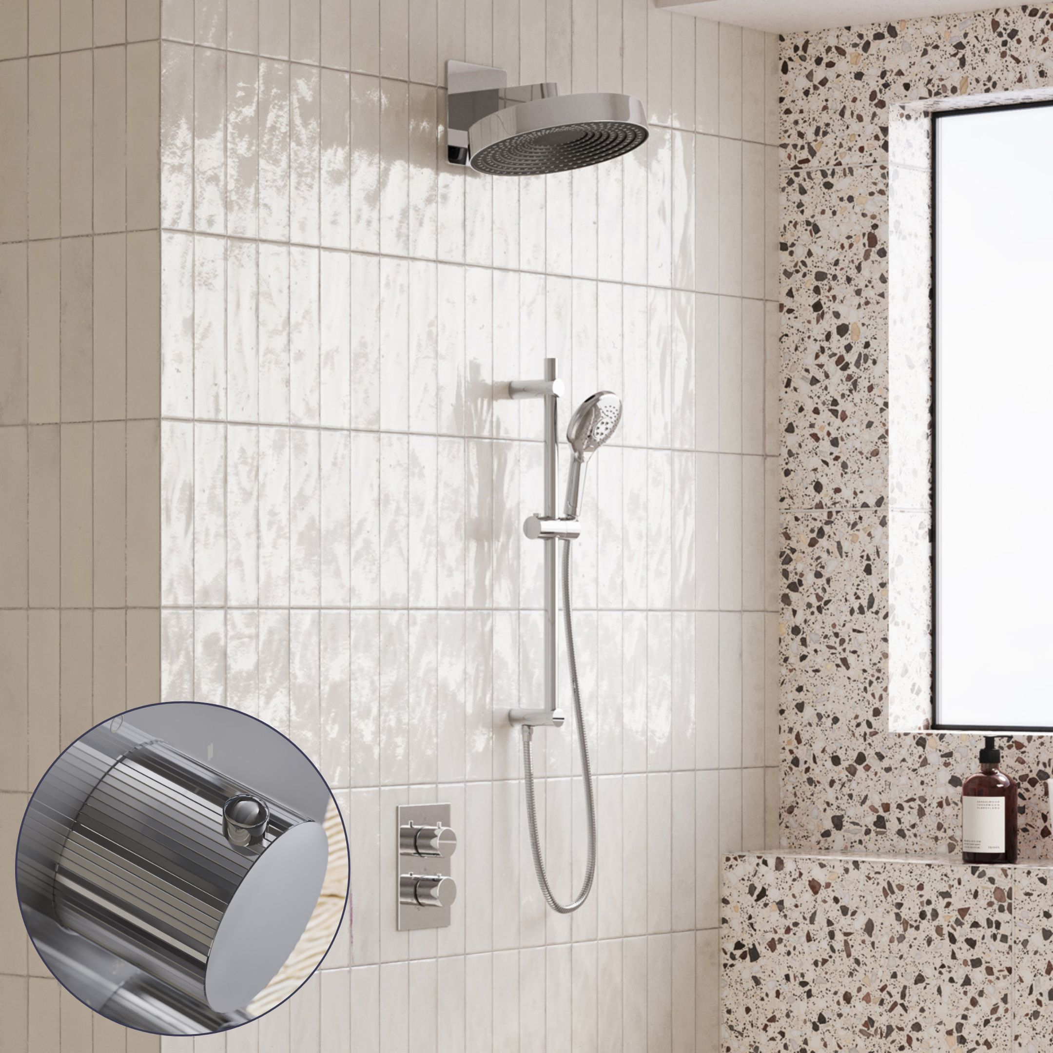 Saniclear Evolution Stripes inbouw regendouche met glijstang en 2 standen handdouche chroom