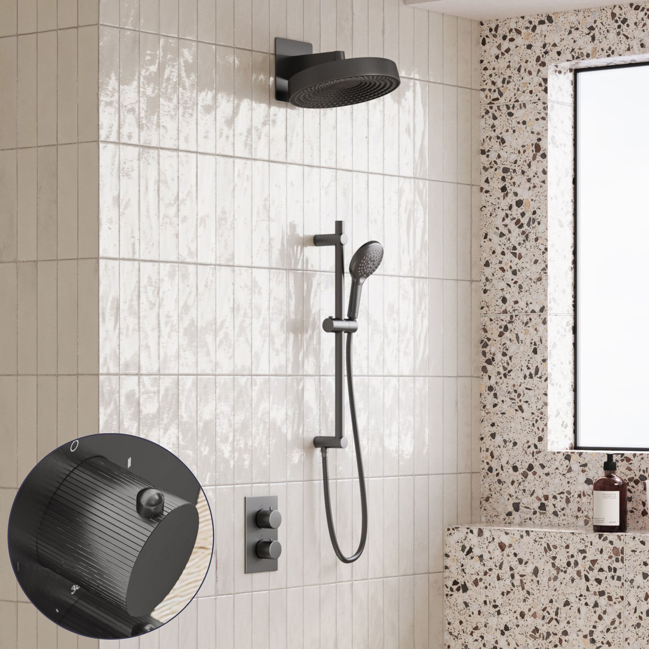 Saniclear Evolution Stripes inbouw regendouche met glijstang en 2 standen handdouche verouderd ijzer - gunmetal