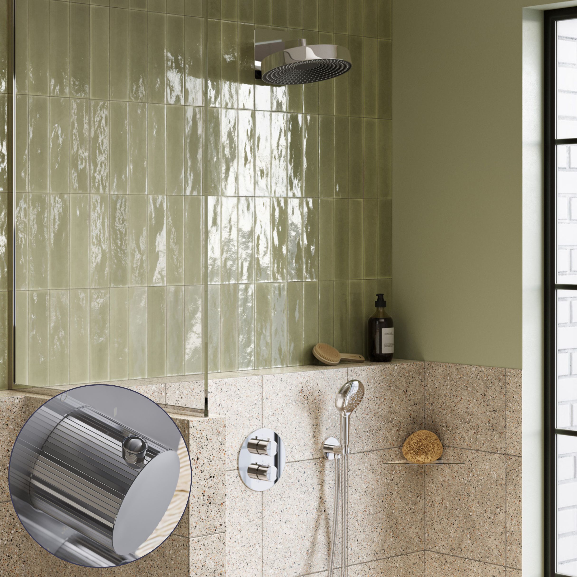 Saniclear Evolution Stripes inbouw regendouche rond met 2 standen handdouche chroom