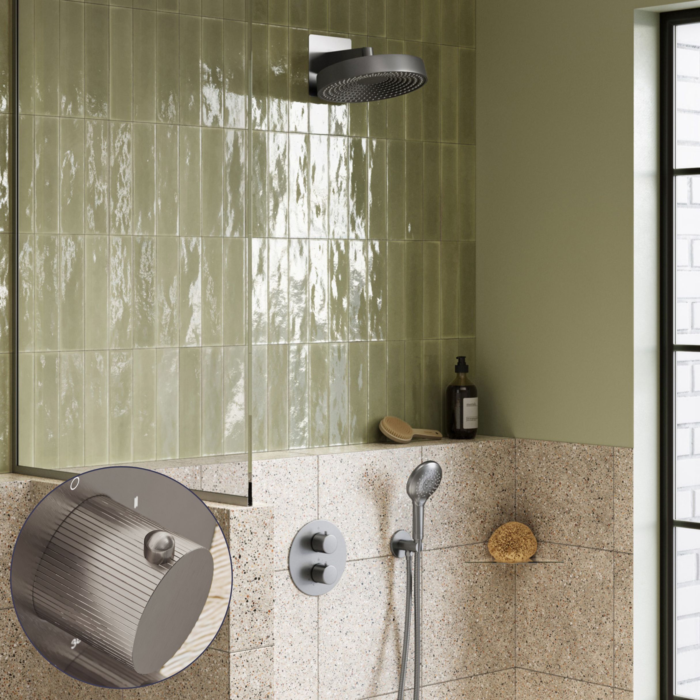 Saniclear Evolution Stripes inbouw regendouche rond met 2 standen handdouche RVS