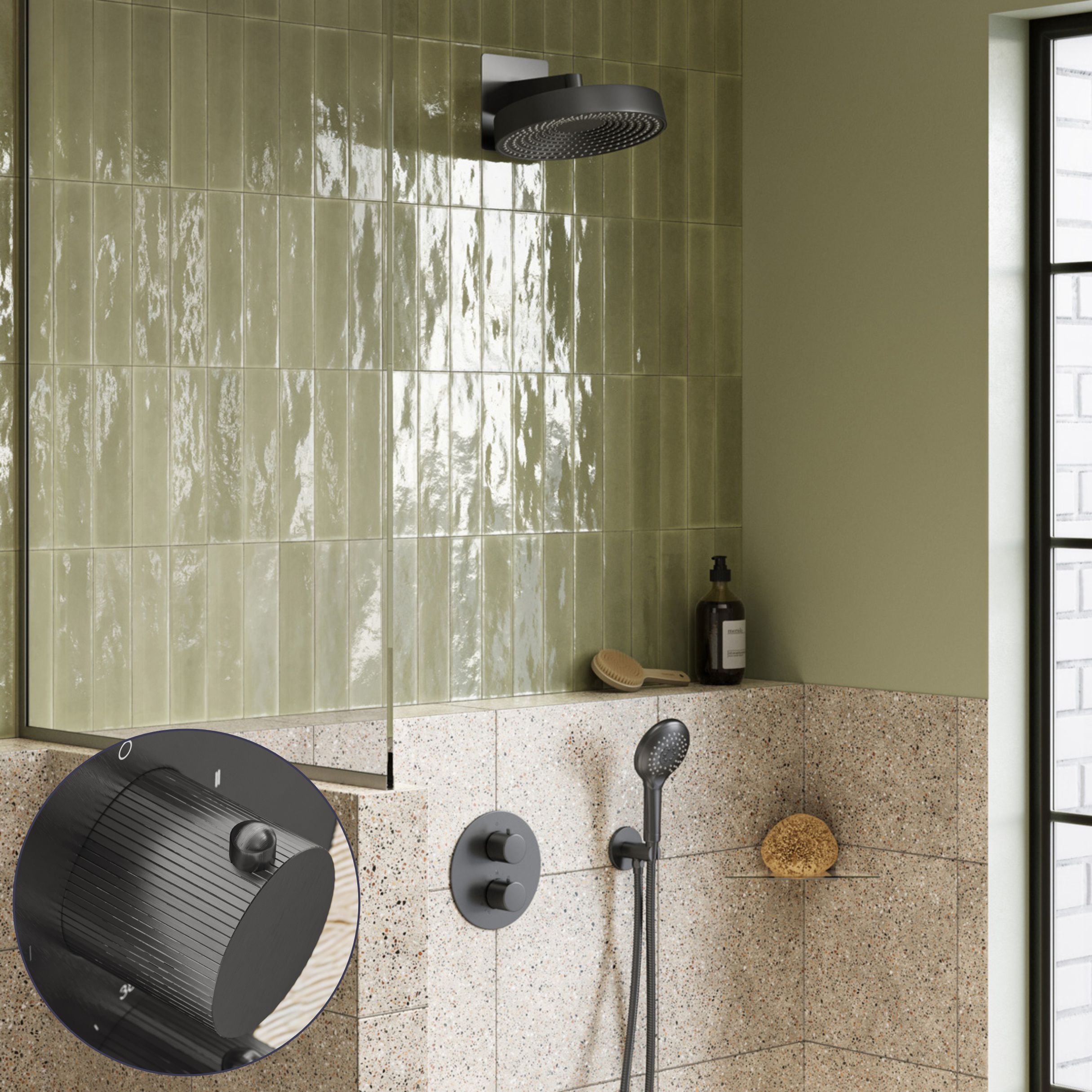 Saniclear Evolution Stripes inbouw regendouche rond met 2 standen handdouche verouderd ijzer - gunmetal