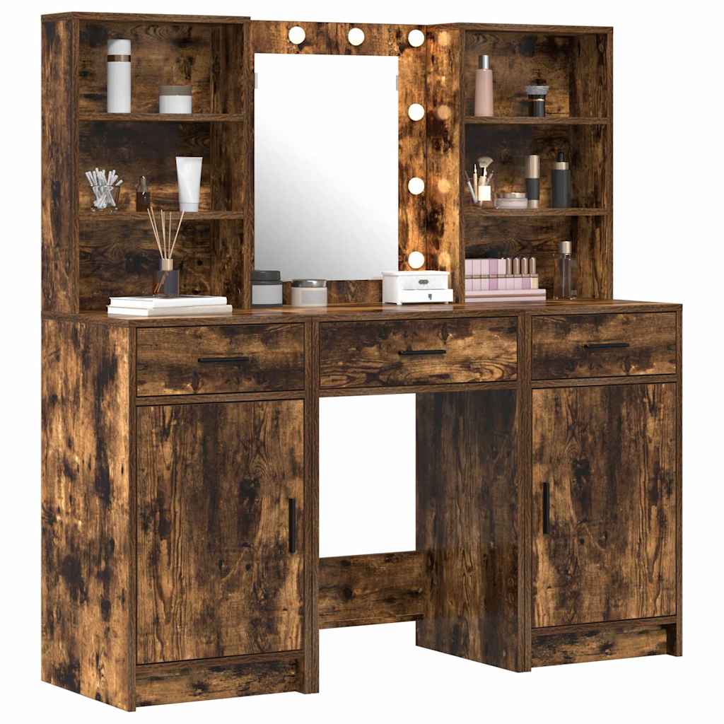 vidaXL Toilettafel Set met lade 3 pcs Gerookt eiken 50 x 41 x 135 cm