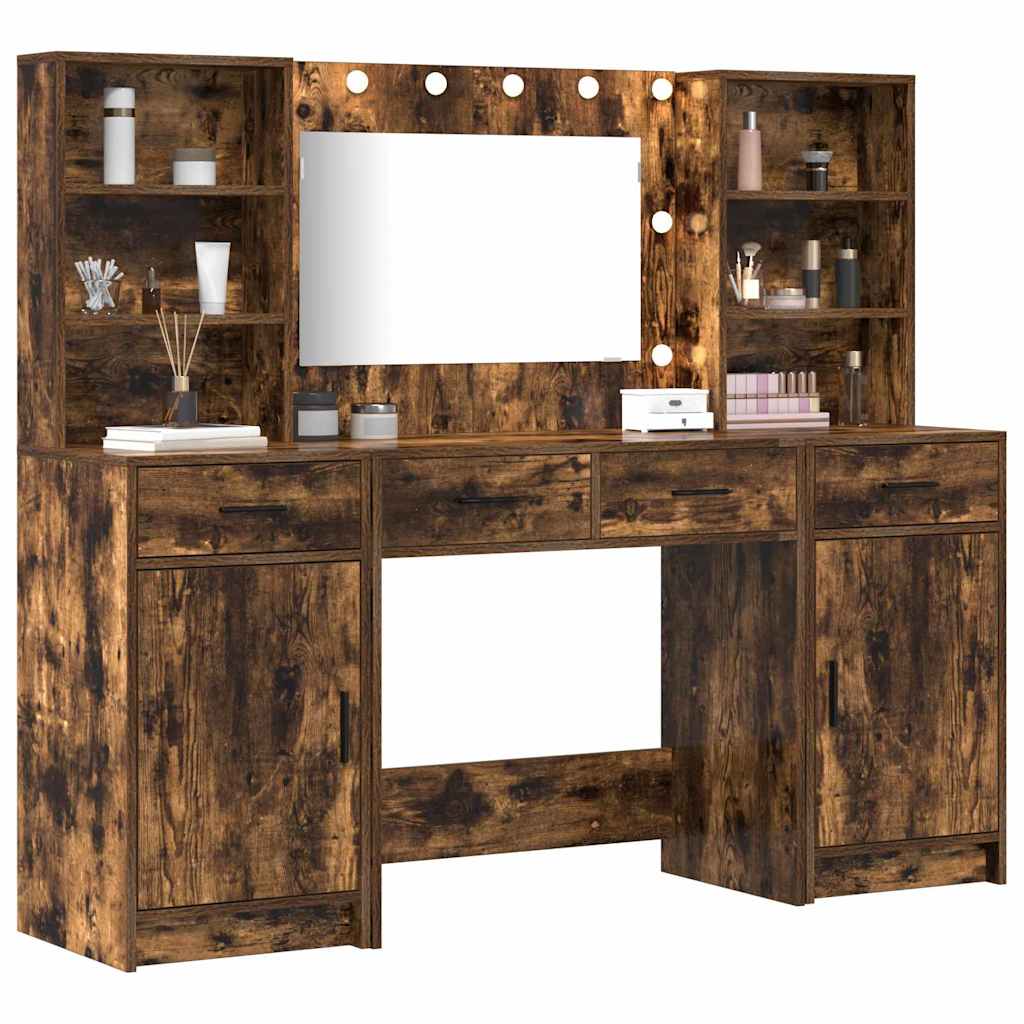 vidaXL Toilettafel Set met lade 3 pcs Gerookt eiken 78.5 x 41 x 135 cm