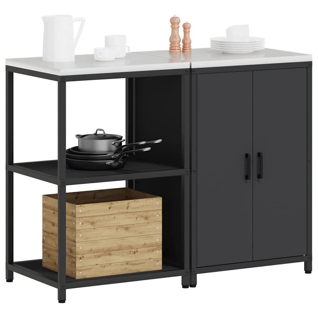 vidaXL Keukenopslag set 2 pcs Zwart 120 x 50 x 92 cm Koudgewalst staal