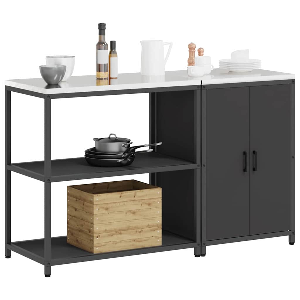 vidaXL Keukenopslag set 2 pcs Zwart 150 x 50 x 92 cm Koudgewalst staal