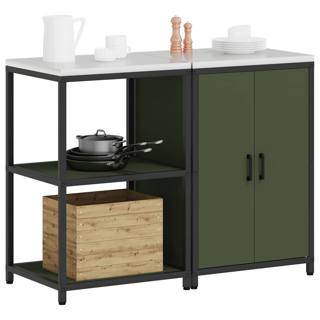 vidaXL Keukenopslag set met plank 2 pcs Olijf Groen 120 x 50 x 92 cm