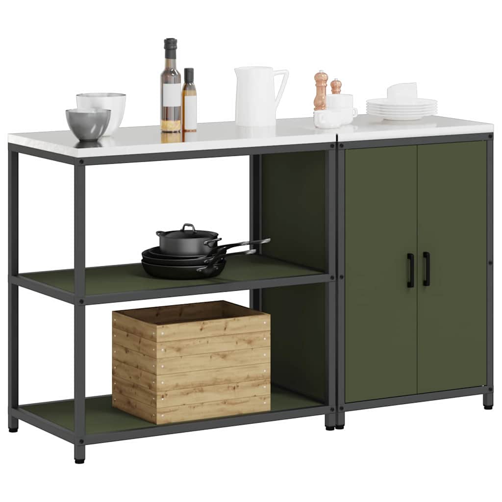 vidaXL Keukenopslag set met plank 2 pcs Olijf Groen 150 x 50 x 92 cm