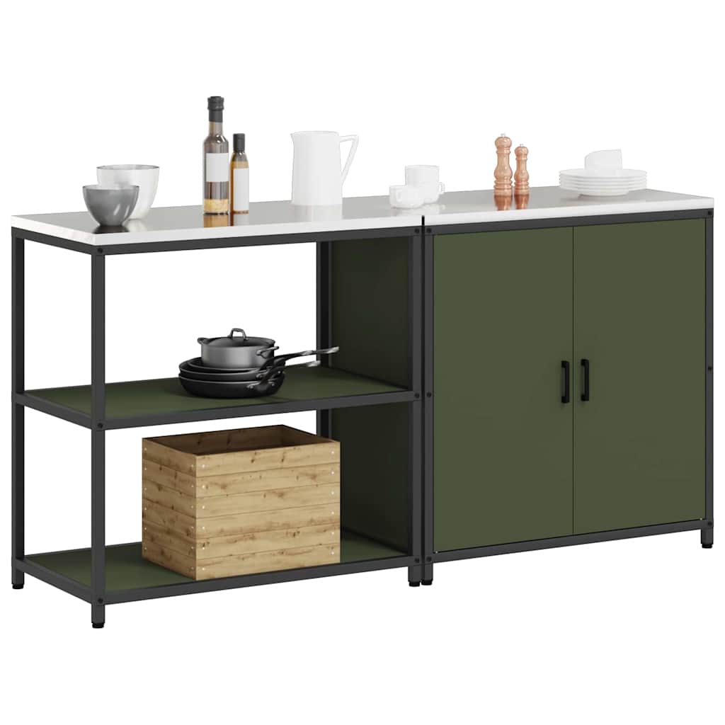 vidaXL Keukenopslag set met plank 2 pcs Olijf Groen 180 x 50 x 92 cm