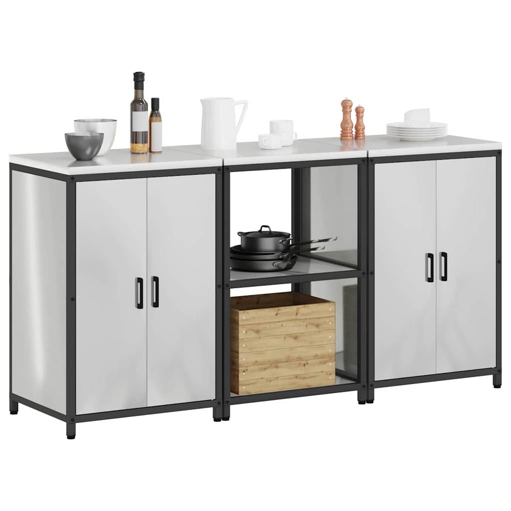 vidaXL Keukenopslag set met plank 3 pcs Zilver 180 x 50 x 92 cm