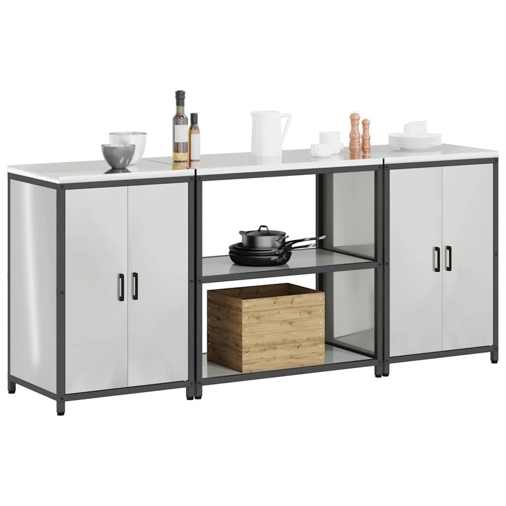 vidaXL Keukenopslag set met plank 3 pcs Zilver 210 x 50 x 92 cm