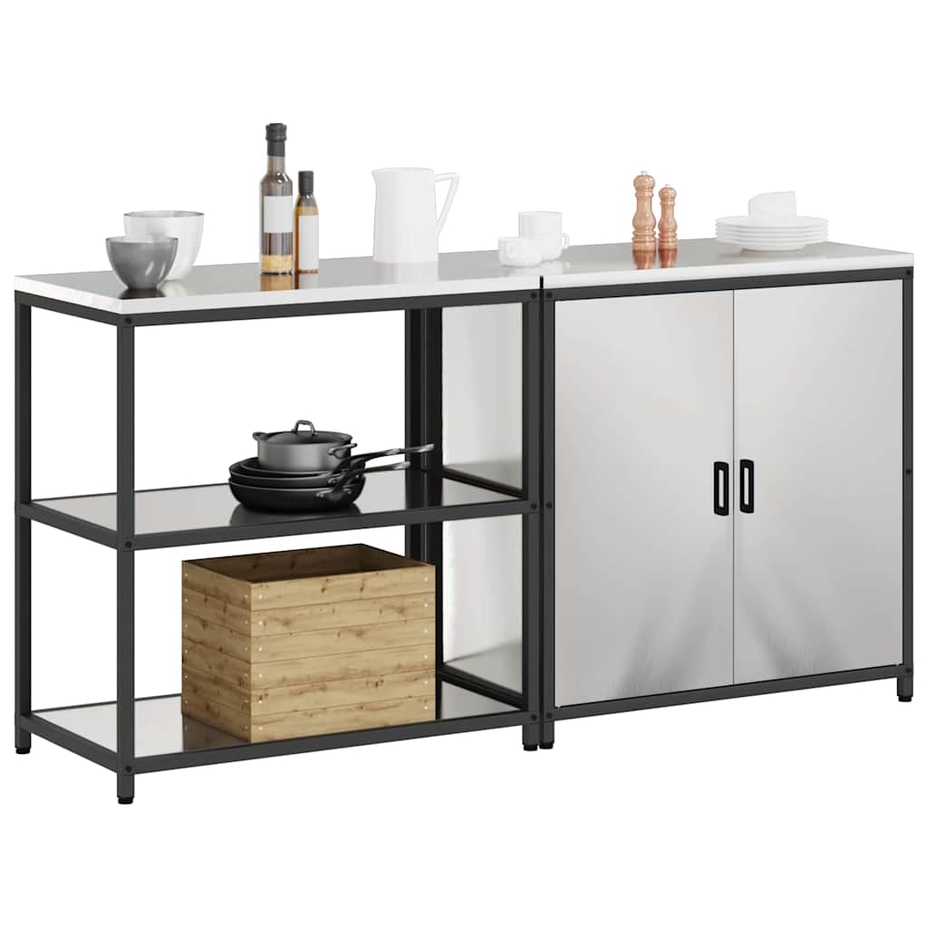 vidaXL Keukenopslag set 2 pcs Zilver 180 x 50 x 92 cm Roestvrij staal