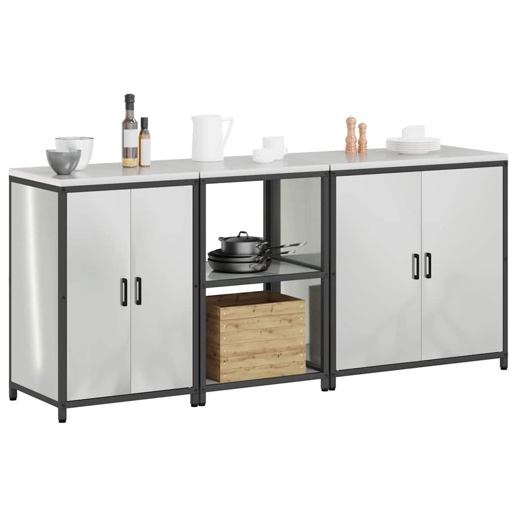 vidaXL Keukenopslag set met plank Other 3 pcs Zilver 210 x 50 x 92 cm
