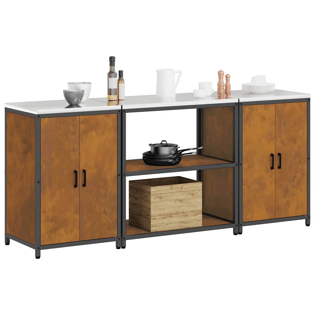 vidaXL Keukenopslag set 3 pcs Roestig 210 x 50 x 92 cm Cortenstaal