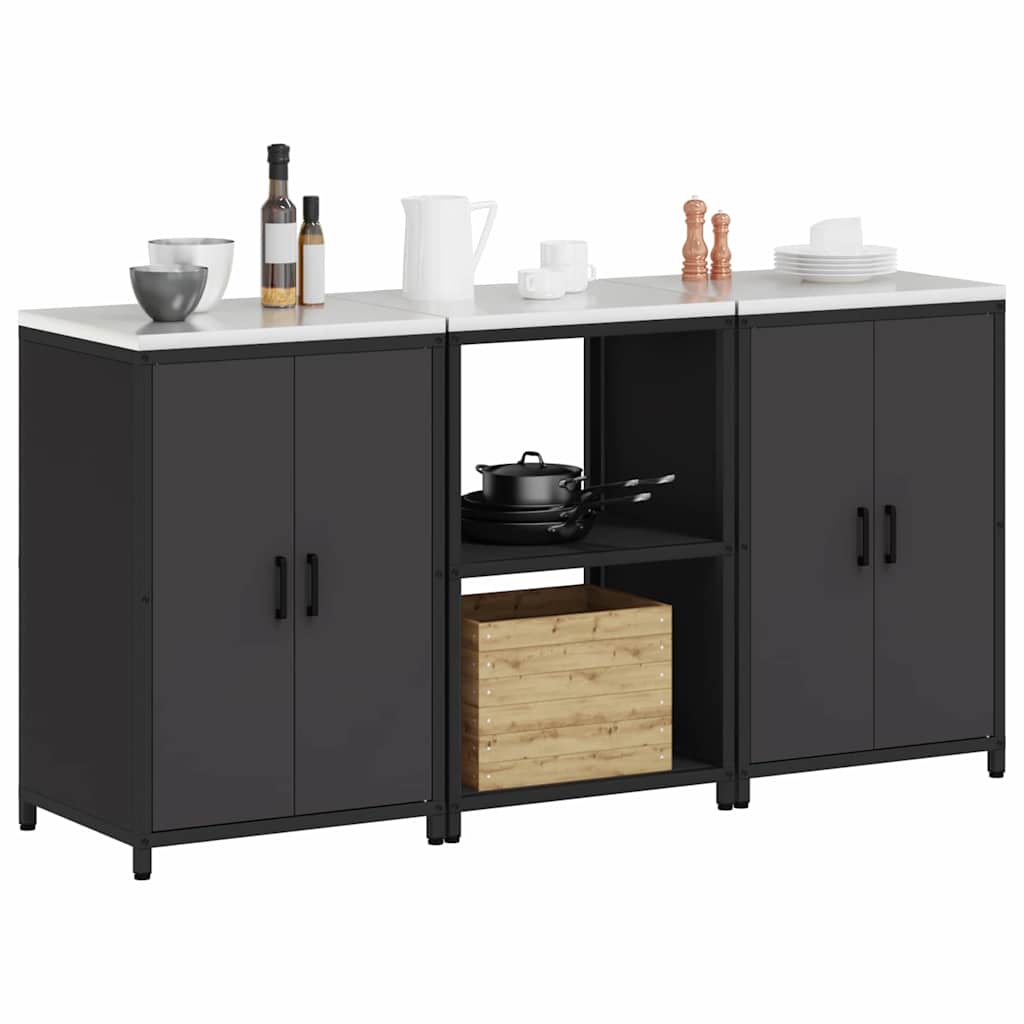 vidaXL Keukenopslag set 3 pcs Zwart 180 x 50 x 92 cm Koudgewalst staal