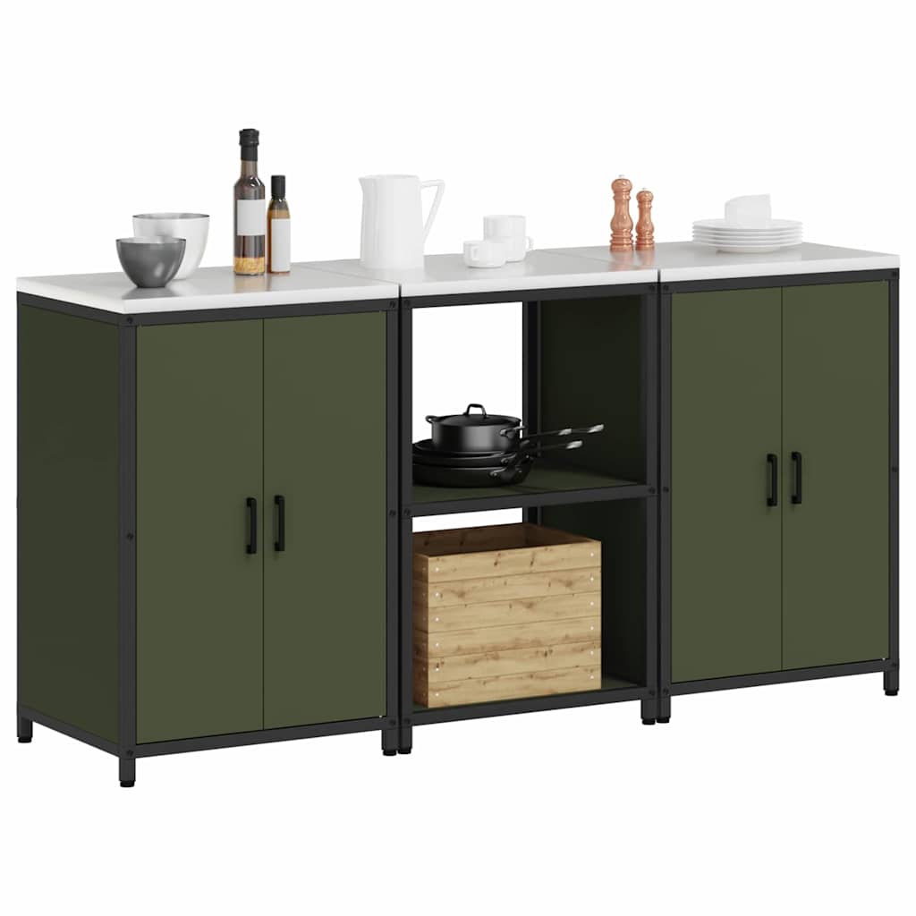 vidaXL Keukenopslag set met plank 3 pcs Olijf Groen 180 x 50 x 92 cm
