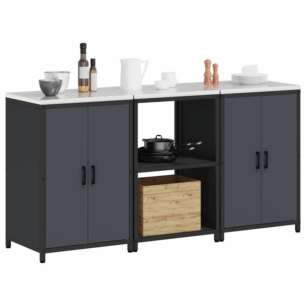 vidaXL Keukenopslag set met plank 3 pcs Antraciet 180 x 50 x 92 cm