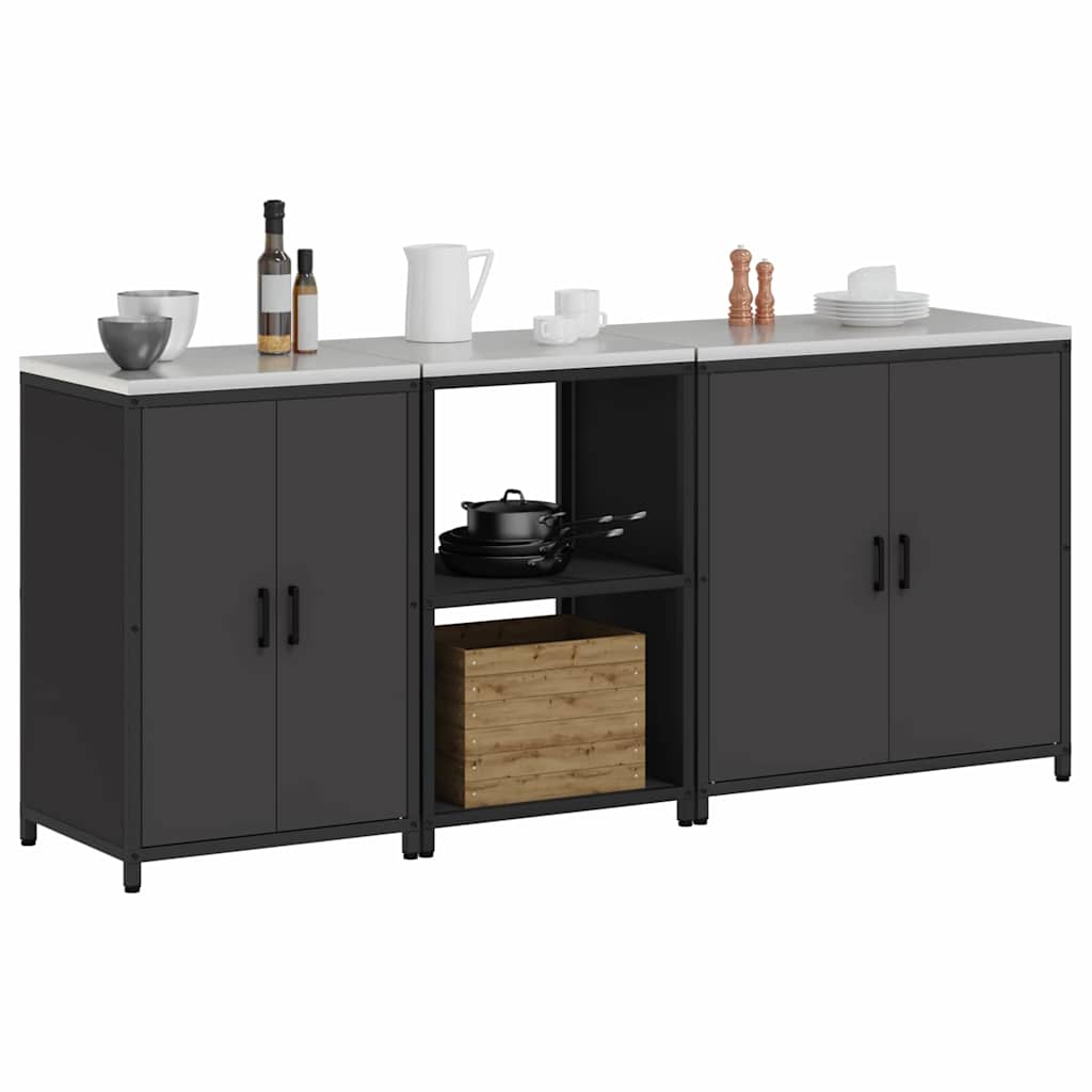 vidaXL Keukenopslag set 3 pcs Zwart 210 x 50 x 92 cm Koudgewalst staal