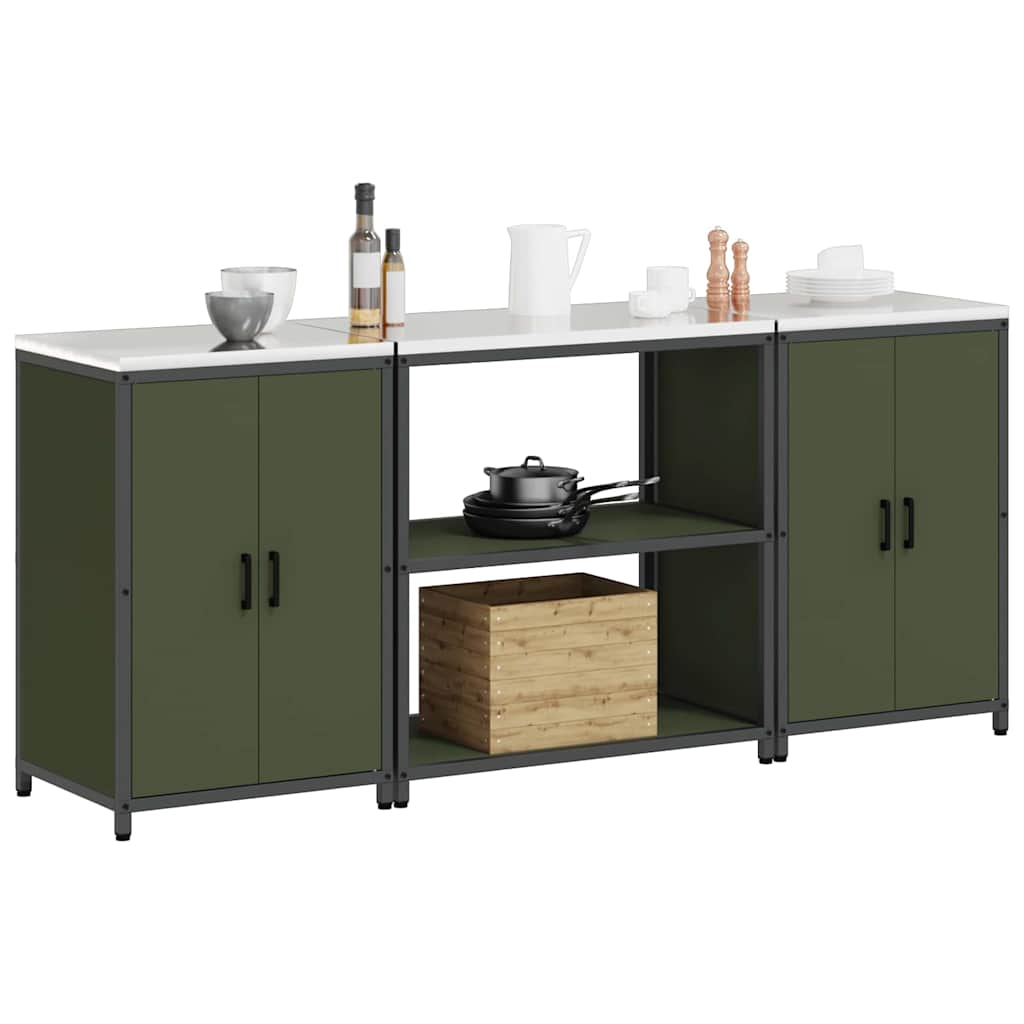 vidaXL Keukenopslag set met plank 3 pcs Olijf Groen 210 x 50 x 92 cm