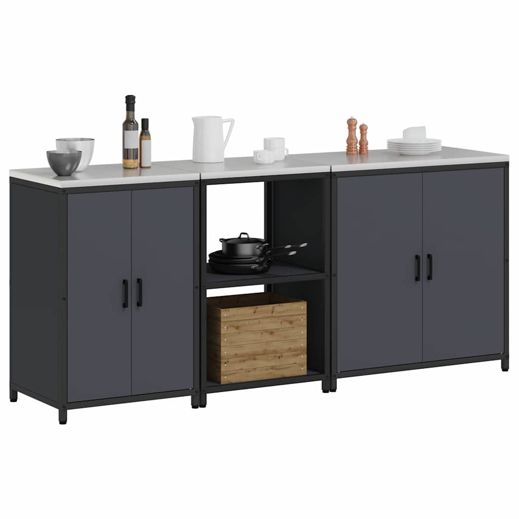 vidaXL Keukenopslag set met plank 3 pcs Antraciet 210 x 50 x 92 cm