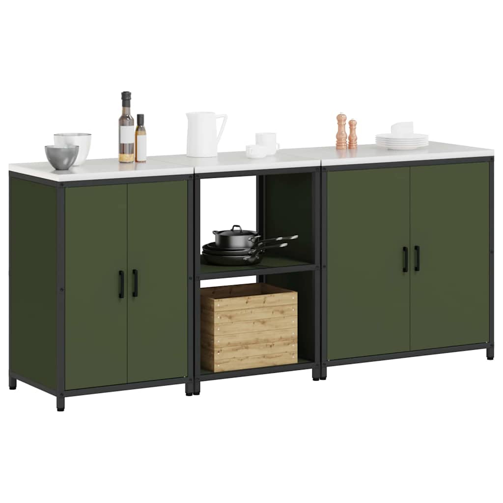 vidaXL Keukenopslag set met plank 3 pcs Olijf Groen 210 x 50 x 92 cm