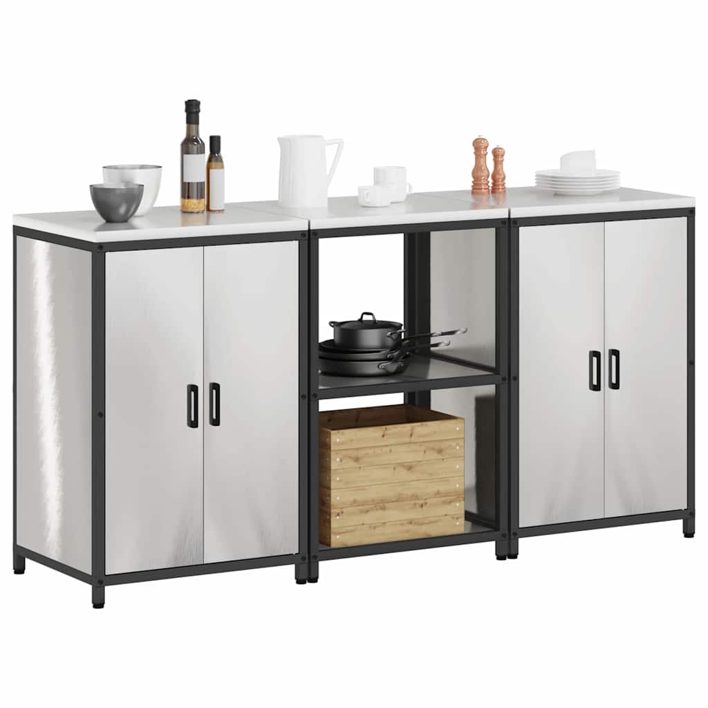 vidaXL Keukenopslag set 3 pcs Zilver 180 x 50 x 92 cm Roestvrij staal