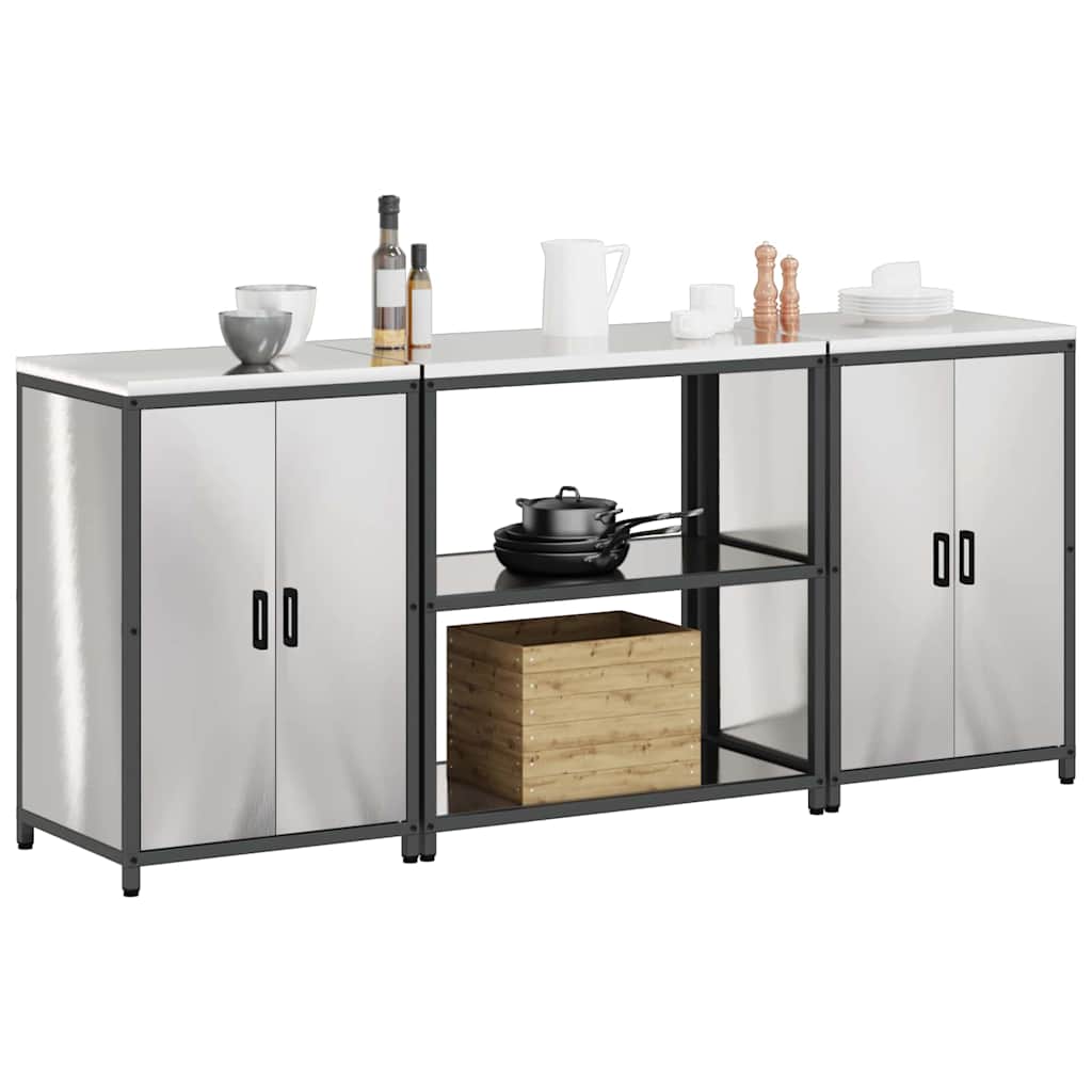 vidaXL Keukenopslag set 3 pcs Zilver 210 x 50 x 92 cm Roestvrij staal