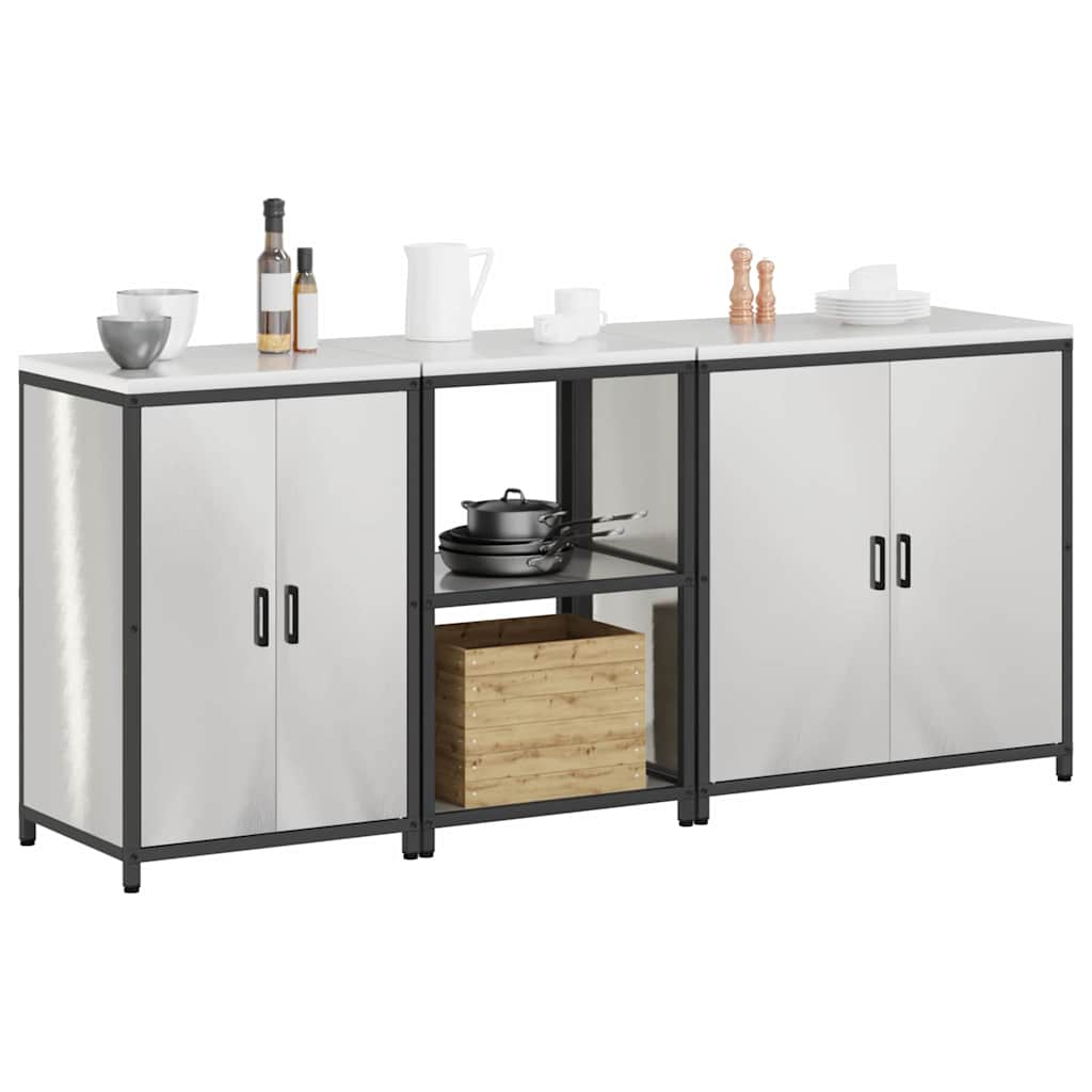 vidaXL Keukenopslag set 3 pcs Zilver 210 x 50 x 92 cm Roestvrij staal