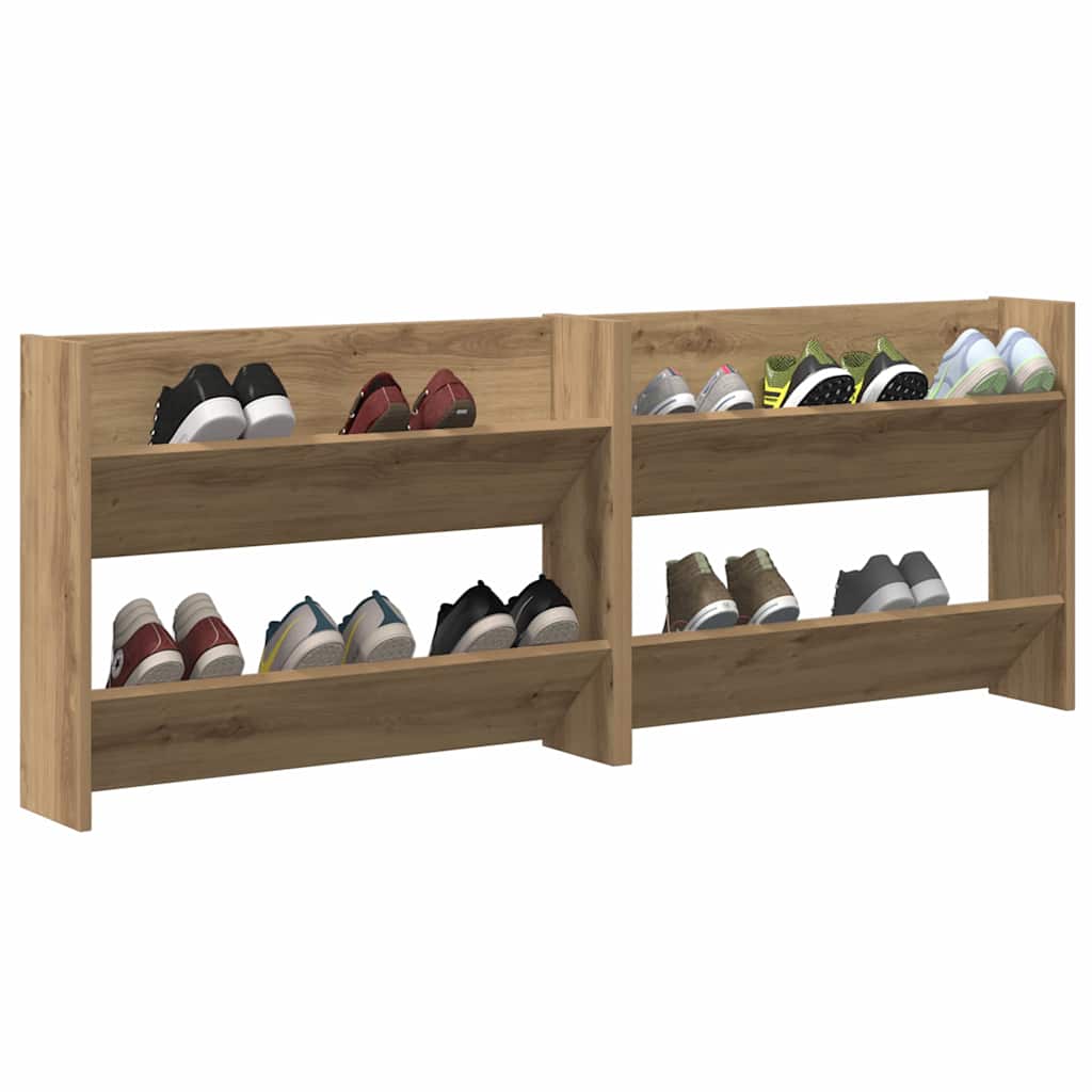 vidaXL Wand Schoenenkasten 2 pcs artisanaal eikenkleurig Bewerkt hout