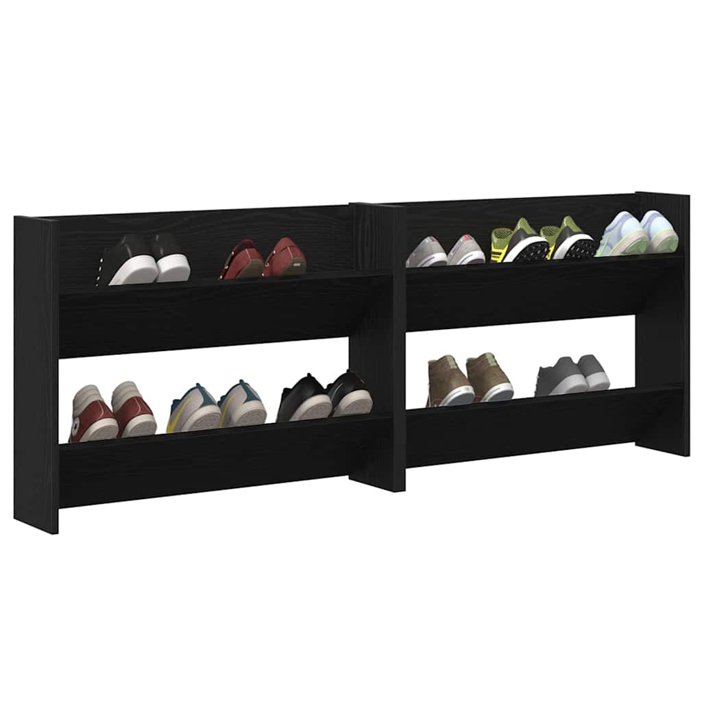 vidaXL Wand Schoenenkasten met plank 2 pcs Zwart eiken Bewerkt hout