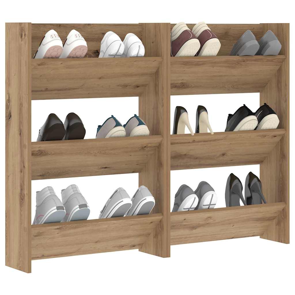 vidaXL Wand Schoenenkasten 2 pcs artisanaal eikenkleurig Bewerkt hout