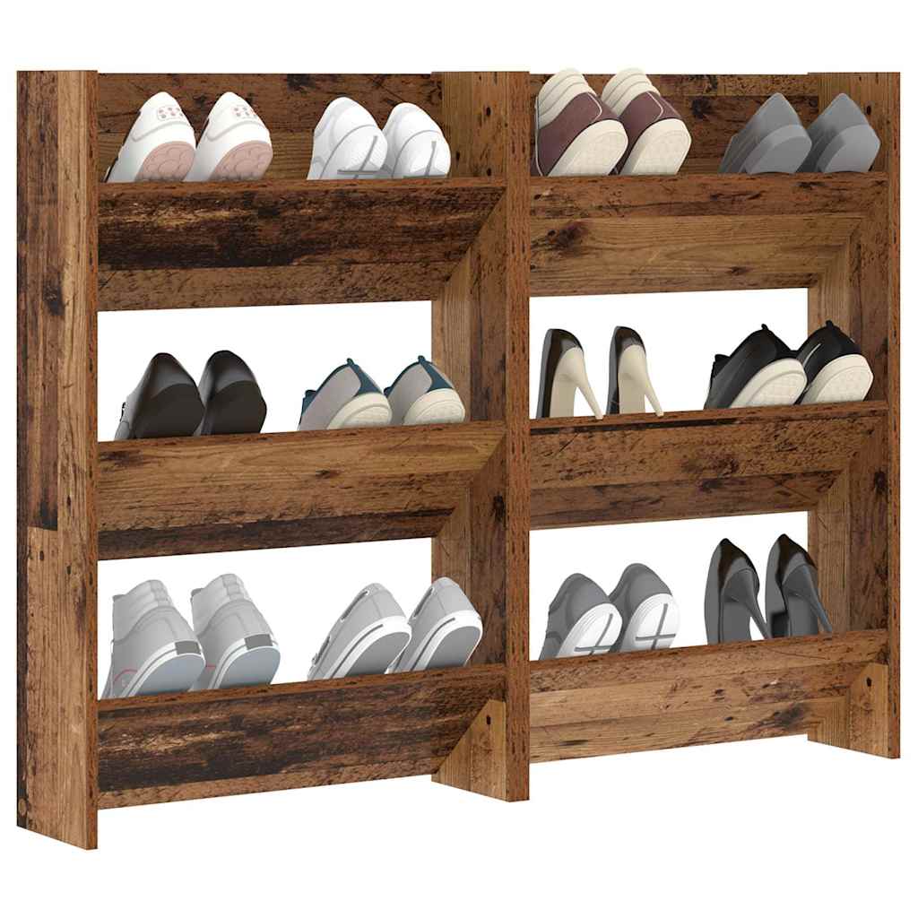 vidaXL Wand Schoenenkasten met plank 2 pcs Oud hout Bewerkt hout