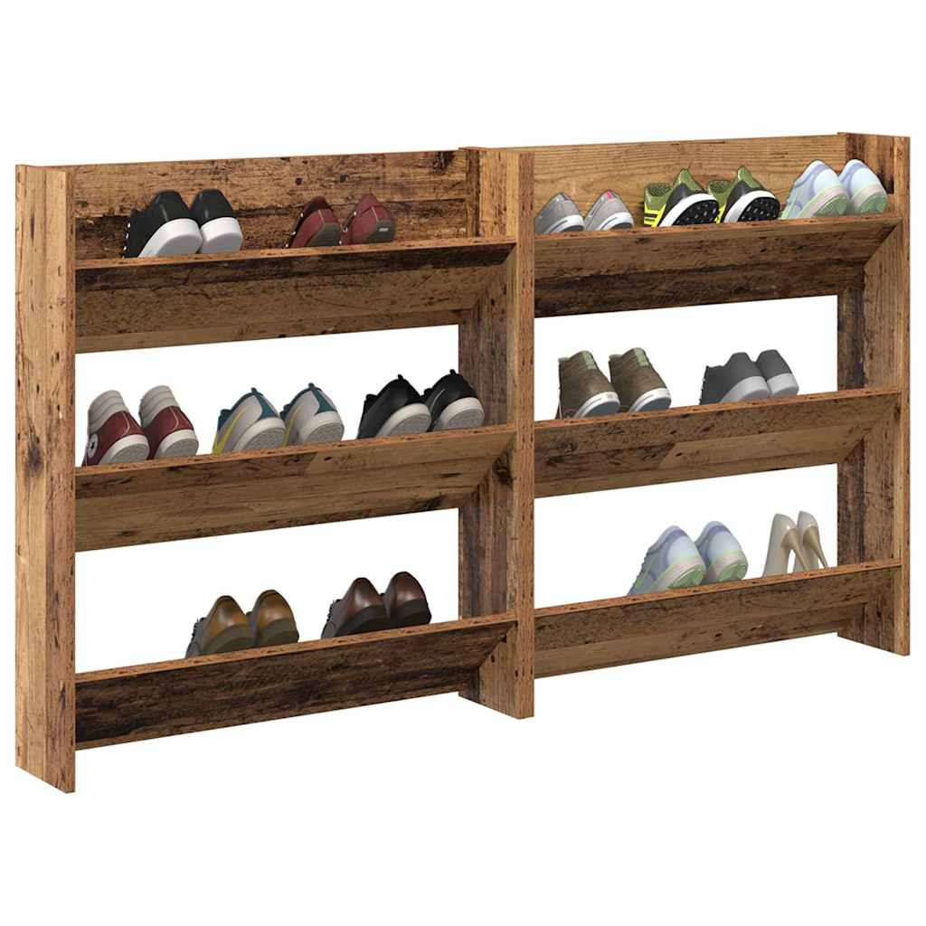 vidaXL Wand Schoenenkasten met plank 2 pcs Oud hout Bewerkt hout