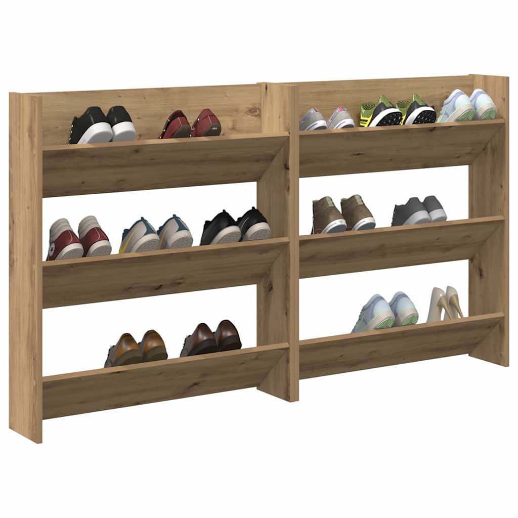 vidaXL Wand Schoenenkasten 2 pcs artisanaal eikenkleurig Bewerkt hout