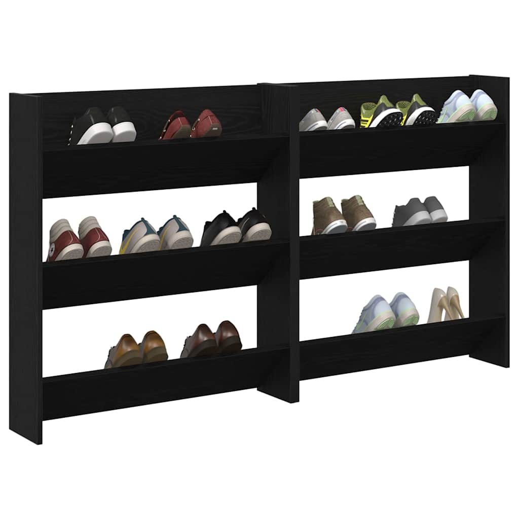 vidaXL Wand Schoenenkasten met plank 2 pcs Zwart eiken Bewerkt hout