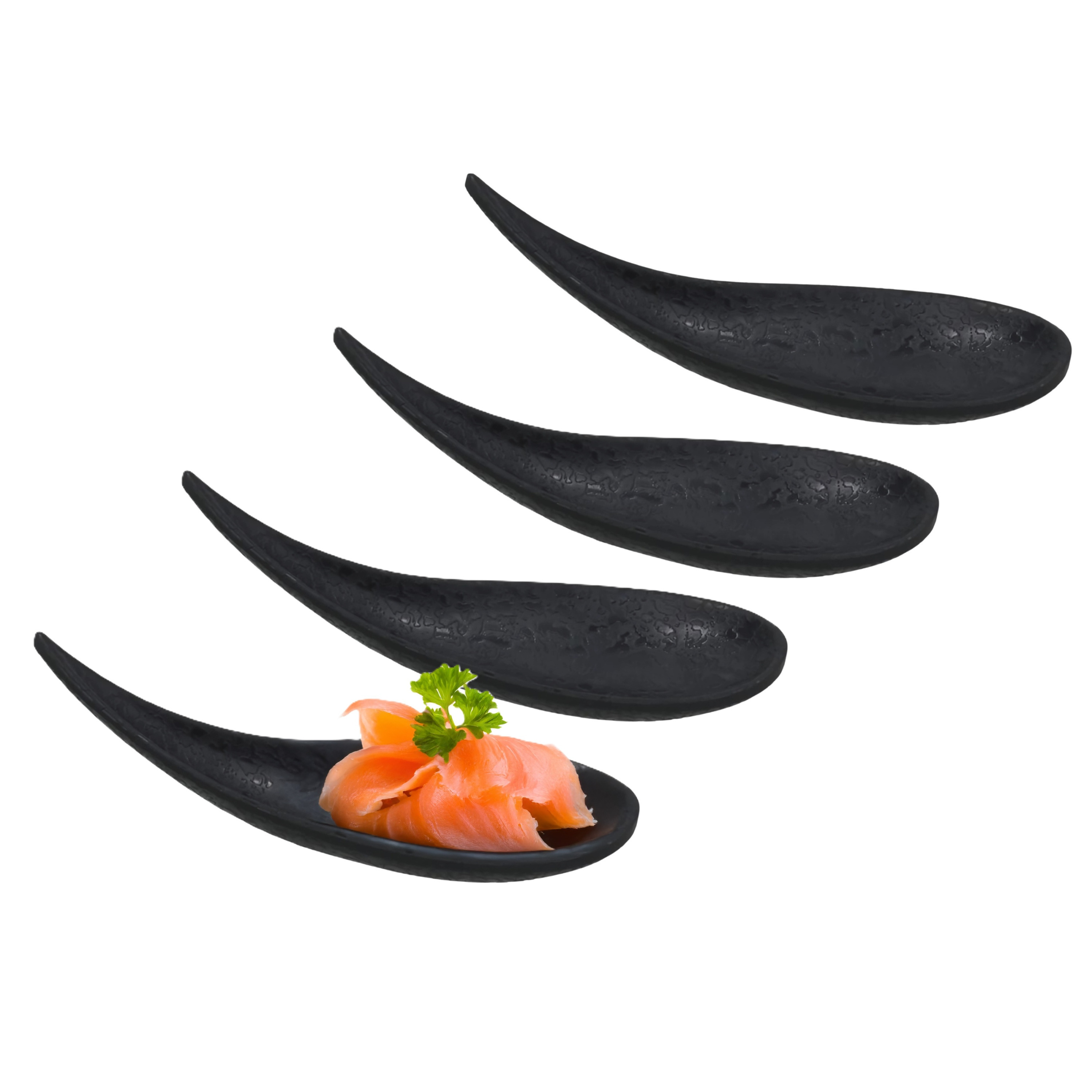 Gerimport Amuse/aperitief lepel set - hapjes/tapas - 6x stuks - zwart - melamine -
