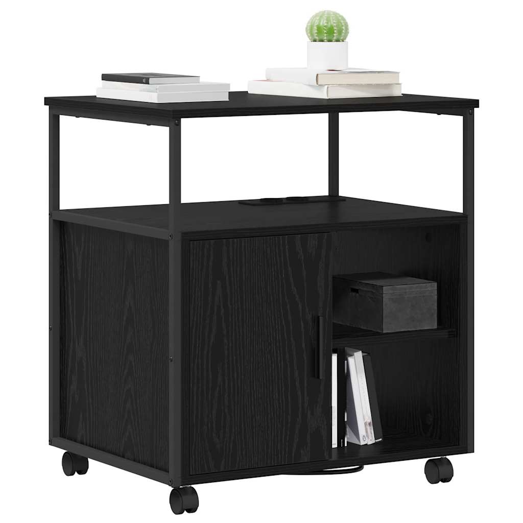 vidaXL Kantoor kast met wiel Zwart eiken 61 x 46 x 67 cm Bewerkt hout