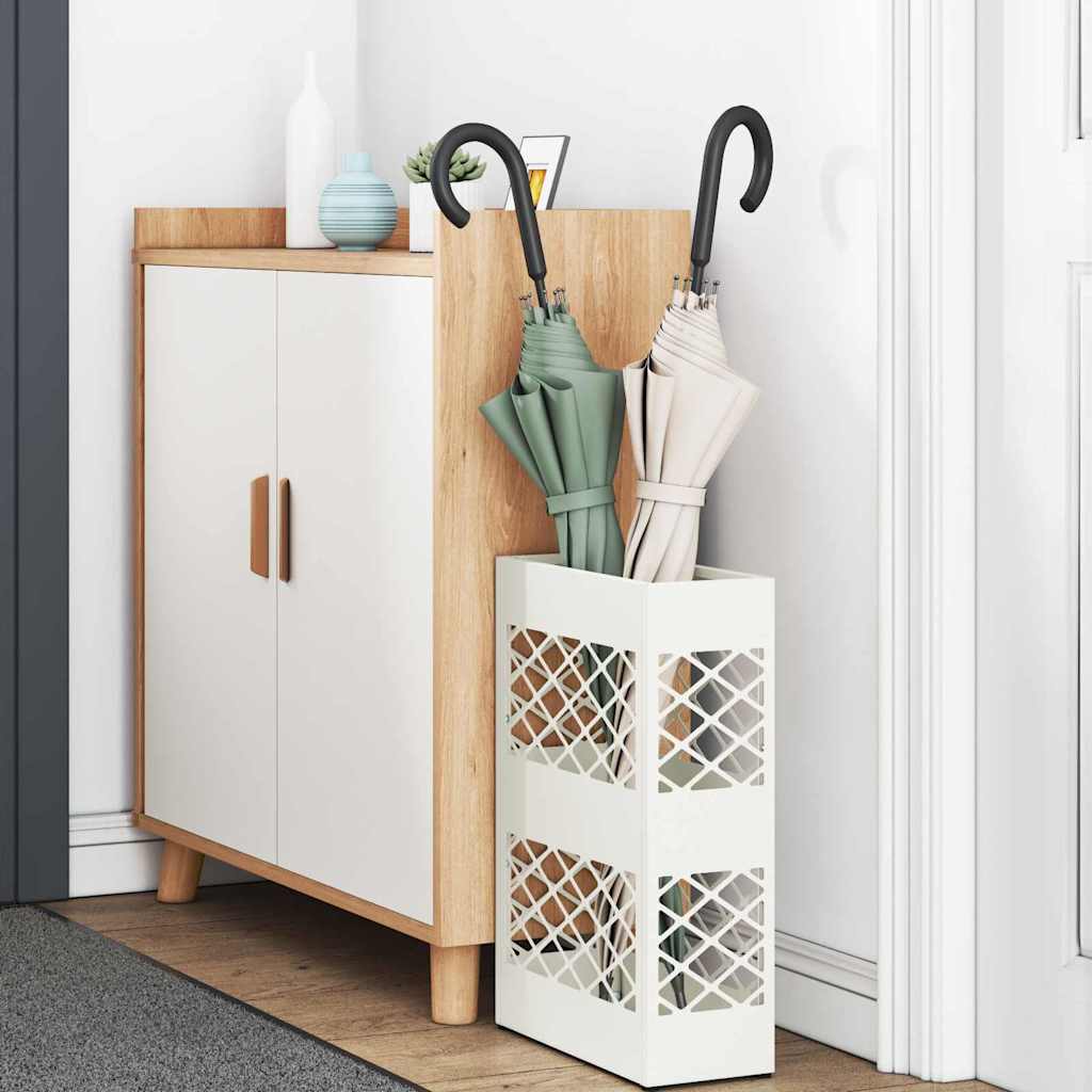 vidaXL Paraplu Standaard met opslag Wit 28 x 12 x 41 cm Staal