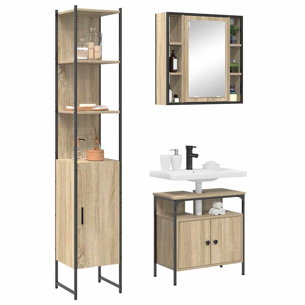 vidaXL Badkamermeubelset 3 pcs Sonoma eiken 33 x 33 x 185.5 cm