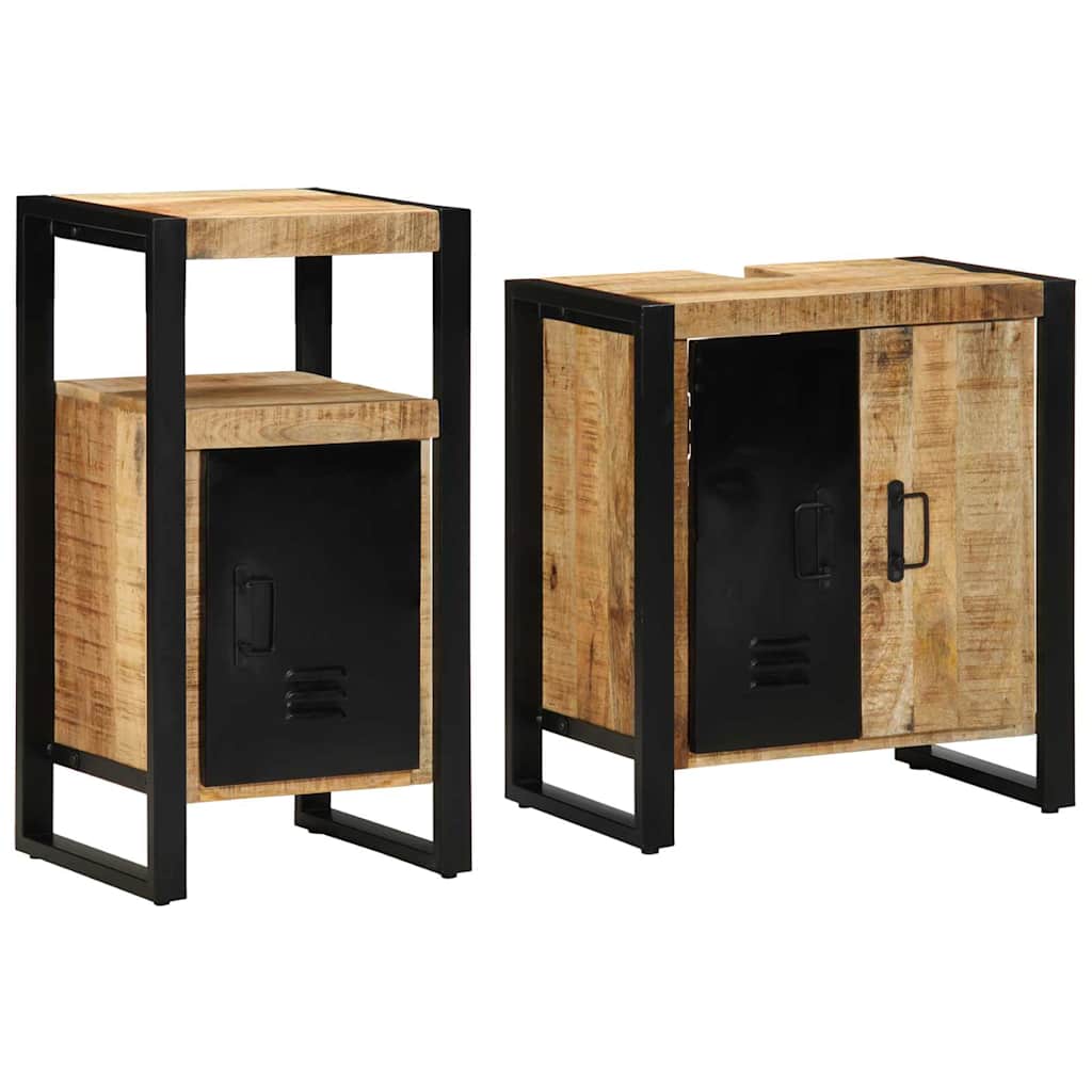 vidaXL Badkamermeubelset met plank 2 pcs Bruin Massief ruw mango hout