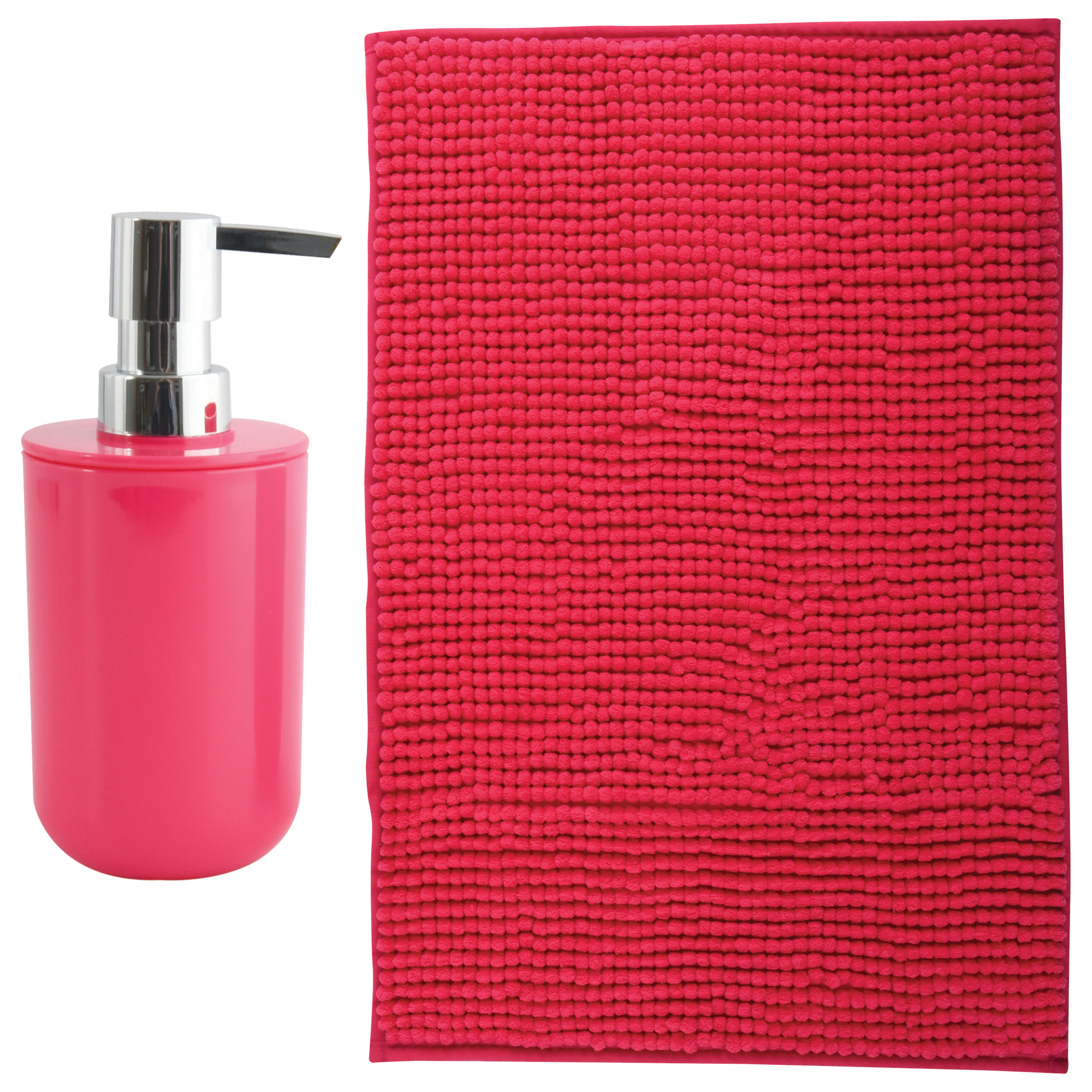 MSV badkamer droogloop mat - Milano - x 60 cm - met bijpassende kleur zeeppompje - fuchsia roze -