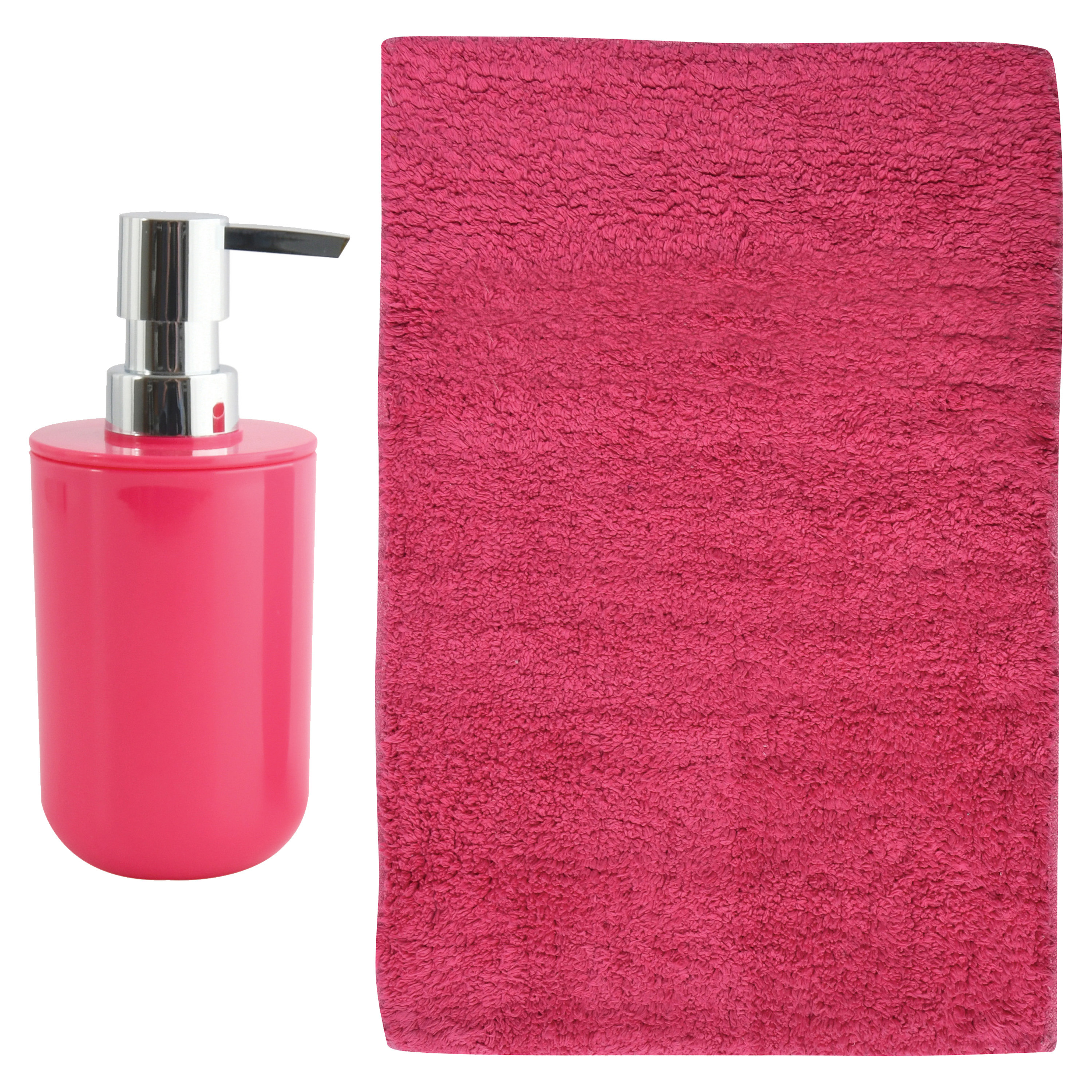MSV badkamer droogloop mat - Napoli - 45 x 70 cm - met bijpassend zeeppompje - fuchsia roze -