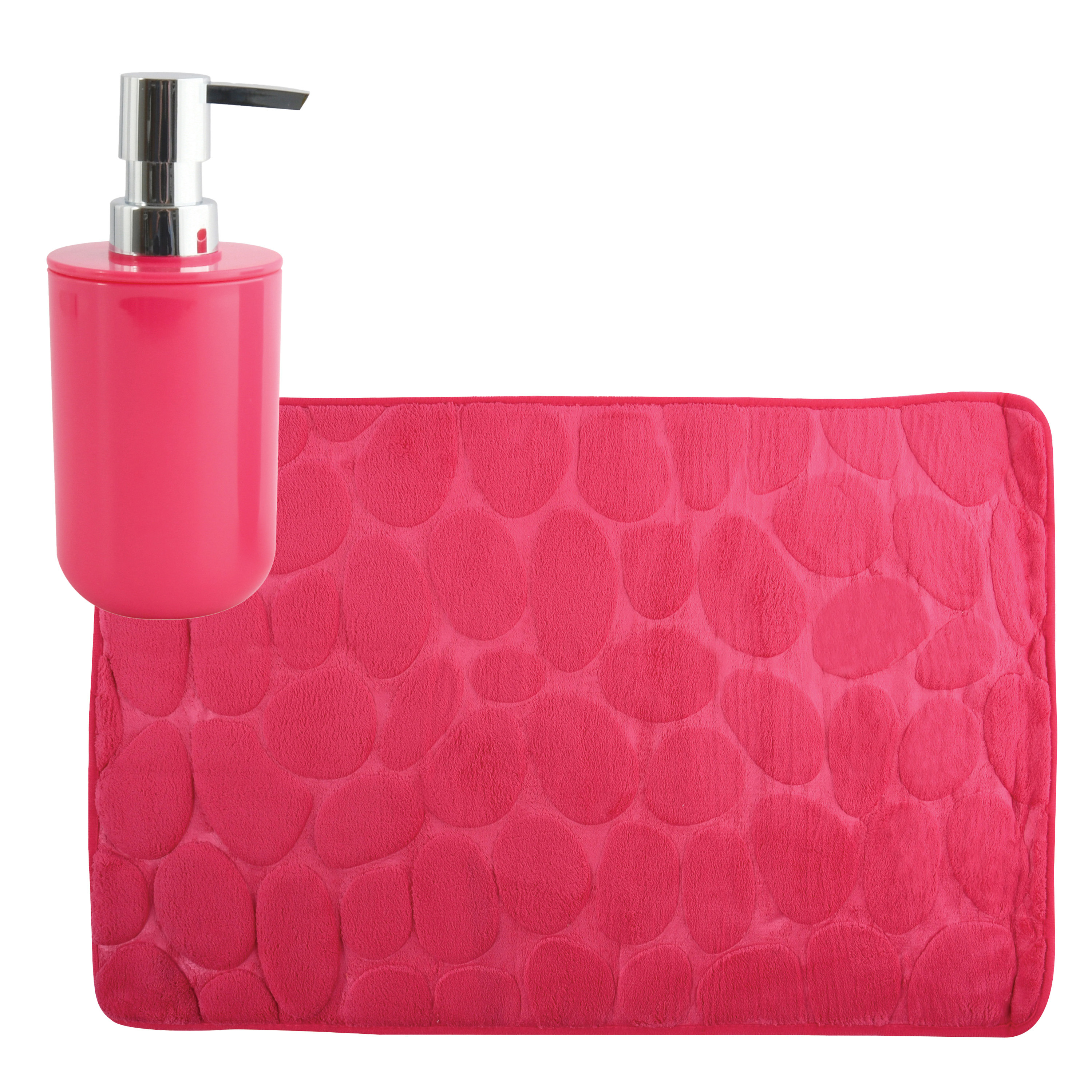 MSV badkamer droogloop mat/tapijt Kiezel - 50 x 80 cm - zelfde kleur zeeppompje - fuchsia roze -